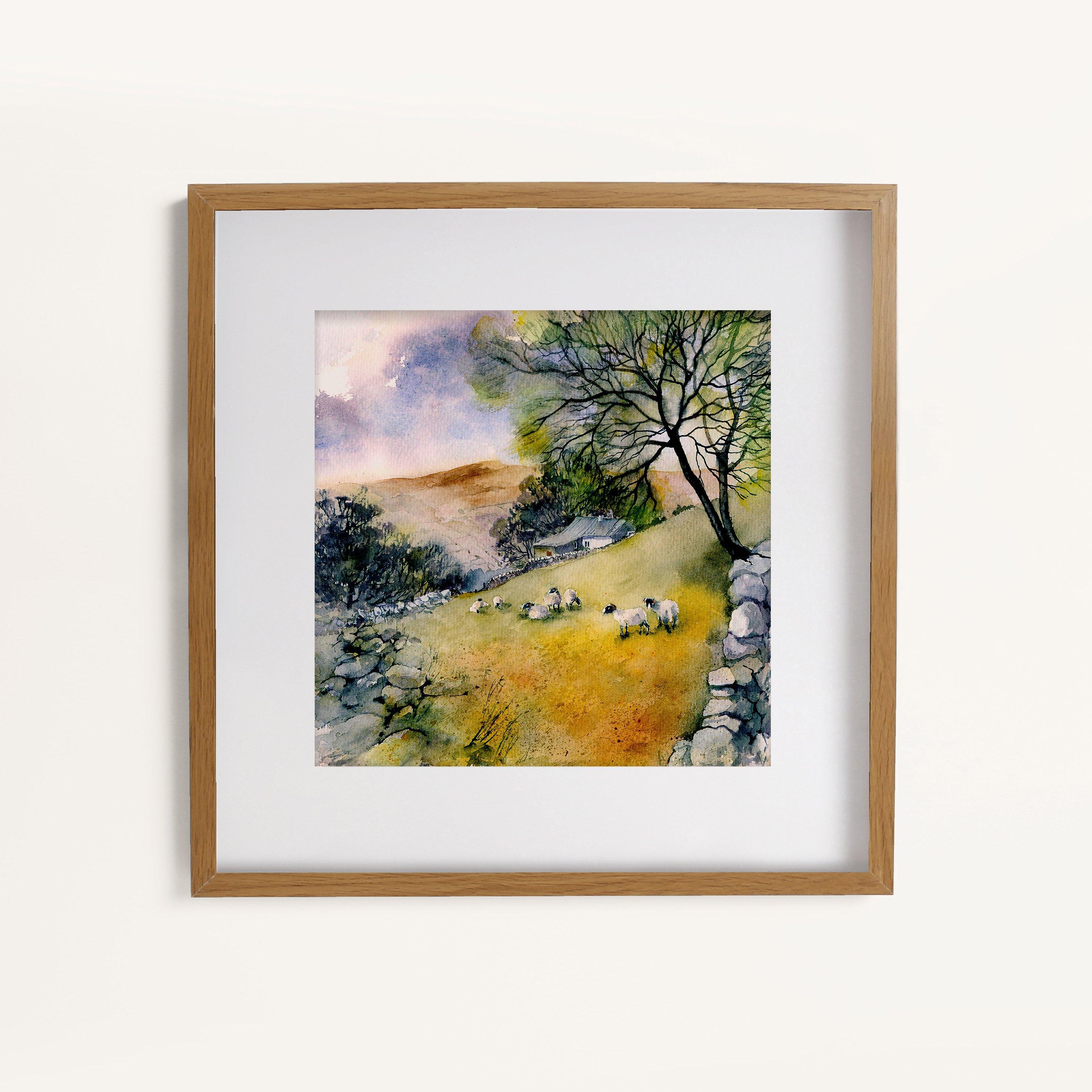 Multicolour - Laura Ashley - Sheep in Countryside Landscape Print in a Wood Fra - 1