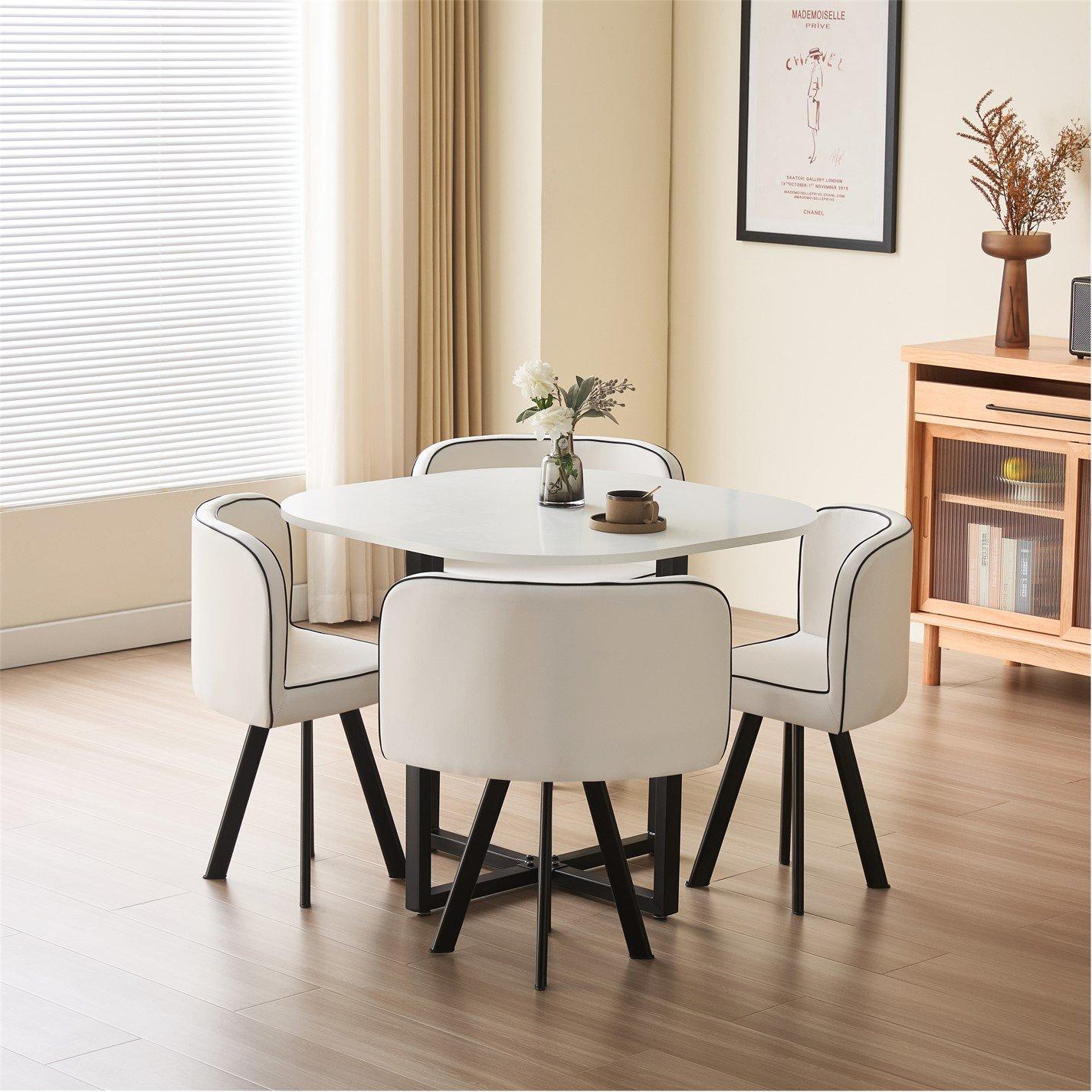 Modern Dining Set White Table With Chairs