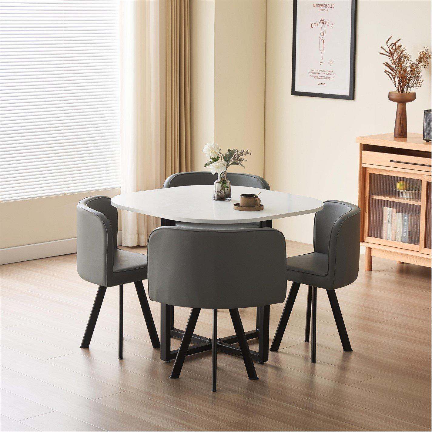 Comfy Living  Modern Dining Set White Table With Chairs - Grey - 6 Seater