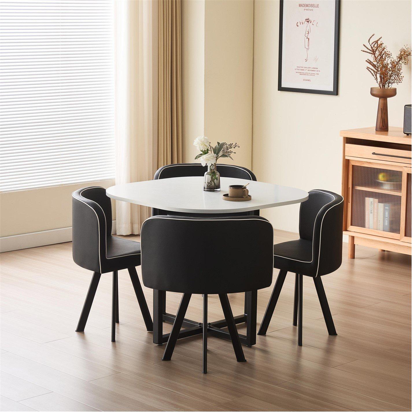 Comfy Living  Modern Dining Set White Table With Chairs - Black - 4 seater