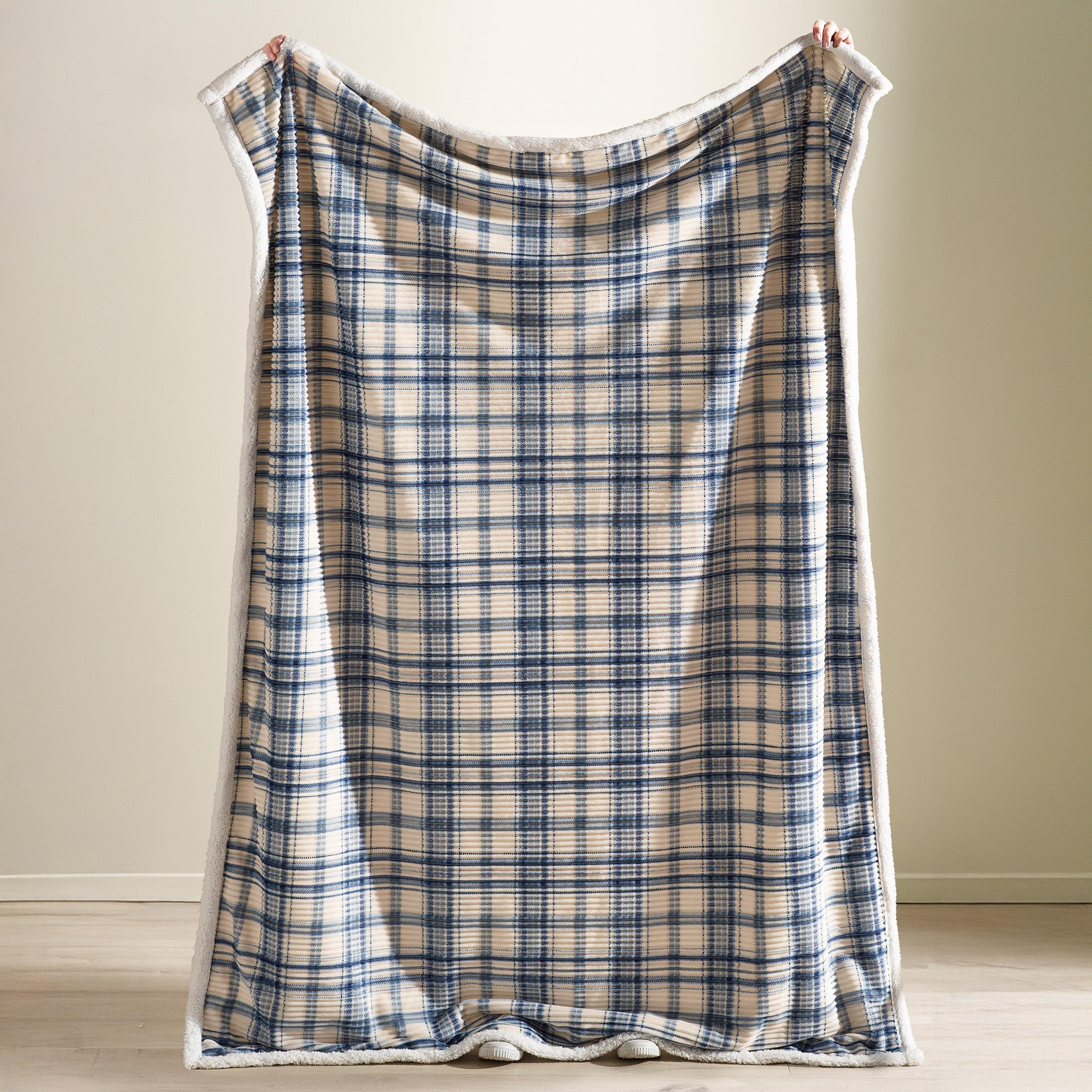Blue - Catherine Lansfield - Cosy Ribbed Check Blanket Throw - 2