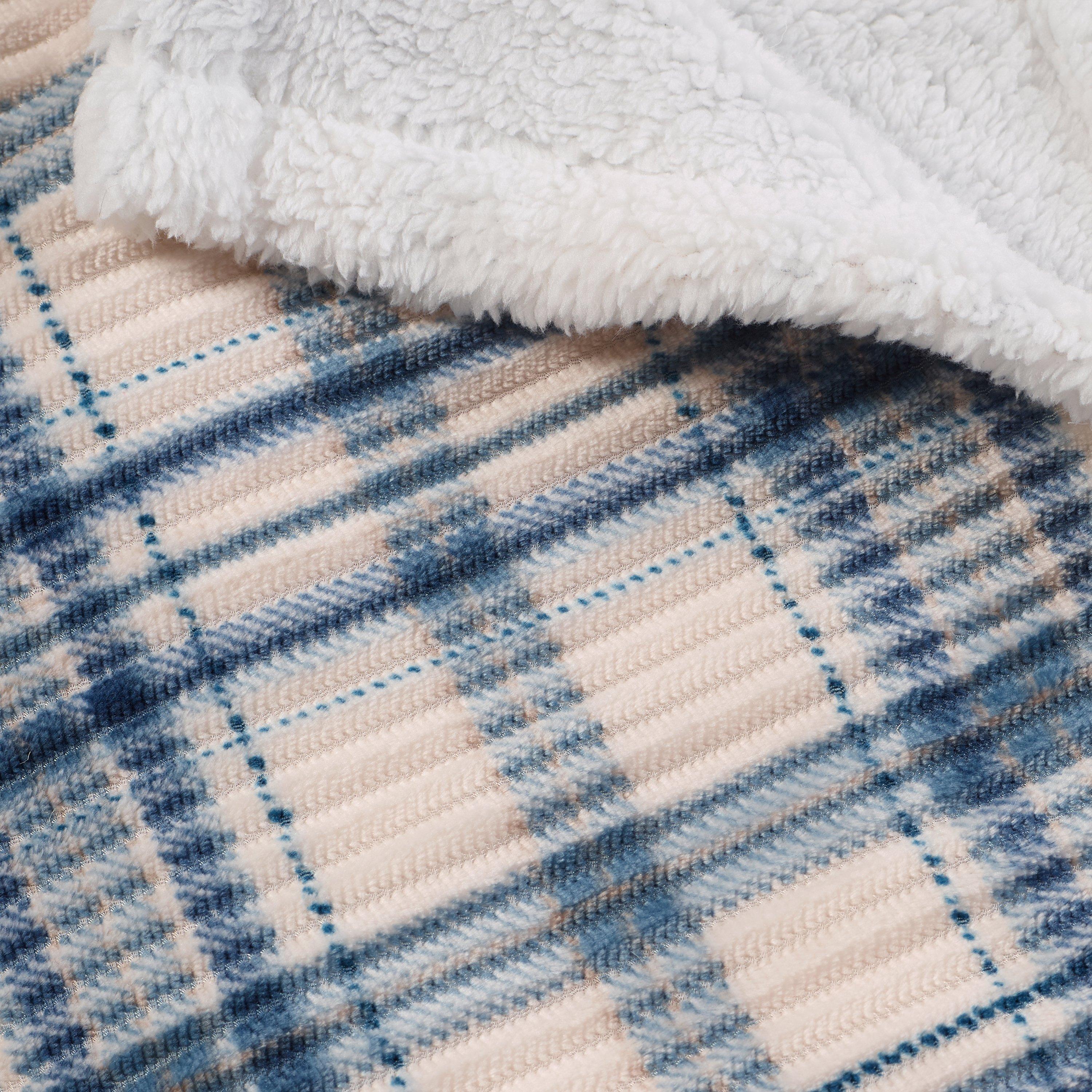 Blue - Catherine Lansfield - Cosy Ribbed Check Blanket Throw - 3