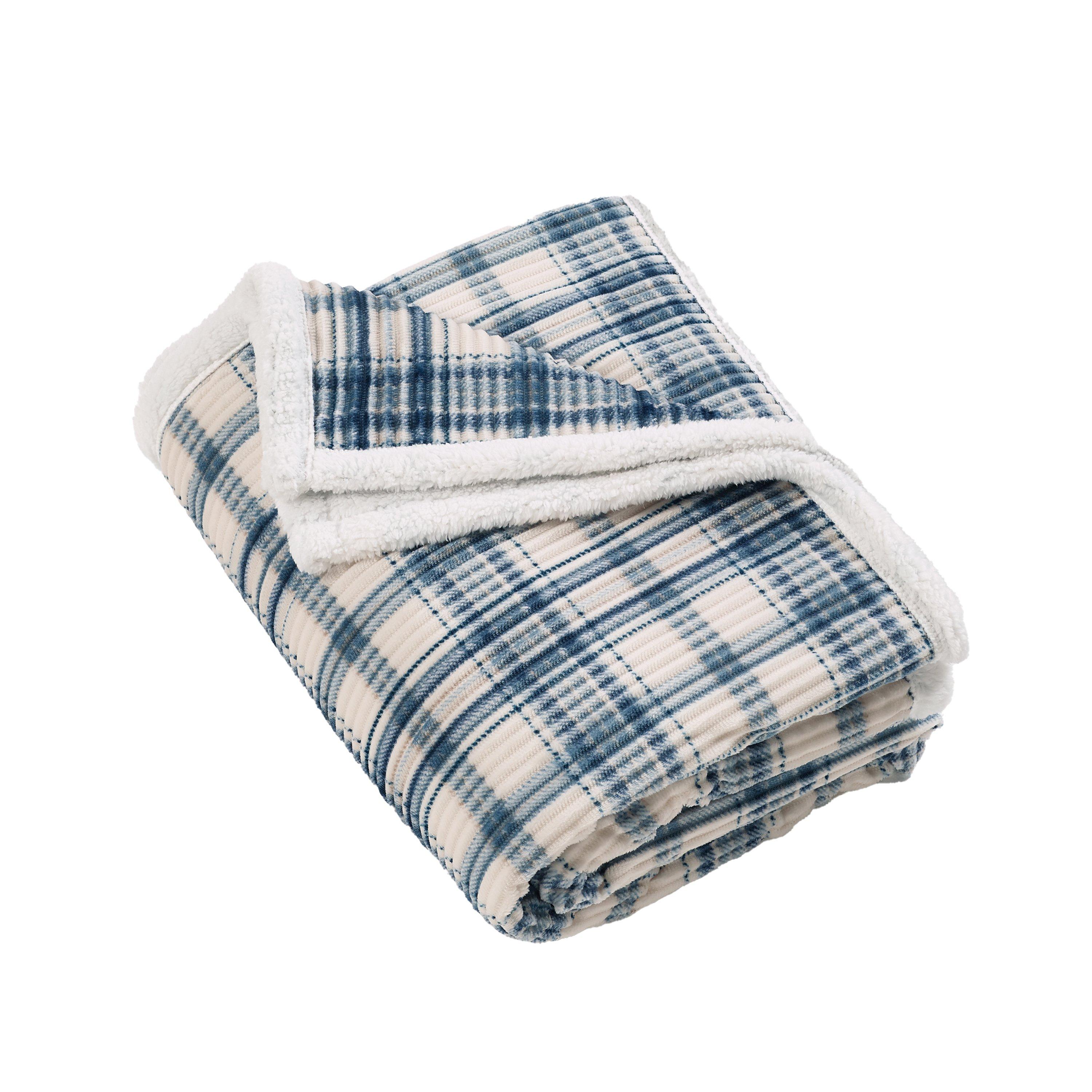 Blue - Catherine Lansfield - Cosy Ribbed Check Blanket Throw - 4