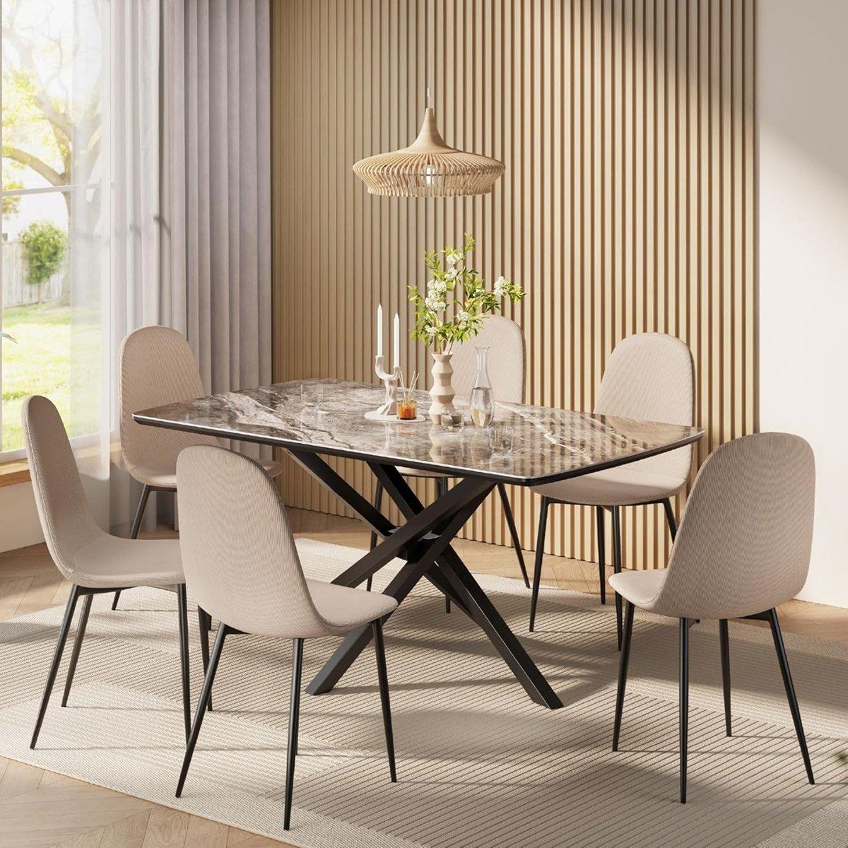 Beige - VonHaus - Cavell Greige Set of 2 Dining Chairs - 2