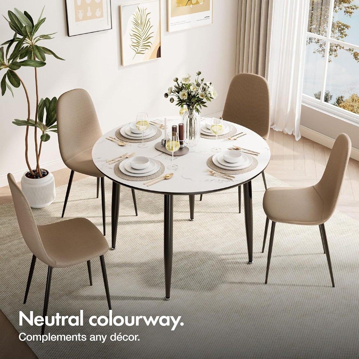 Beige - VonHaus - Cavell Greige Set of 2 Dining Chairs - 5