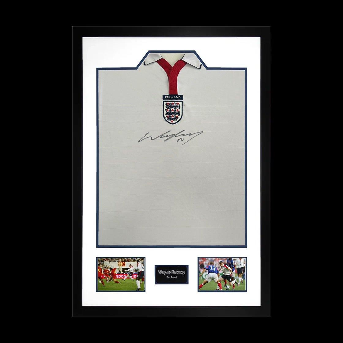 White - The Fan Cave - Wayne Rooney Signed England Shirt Premium Frame