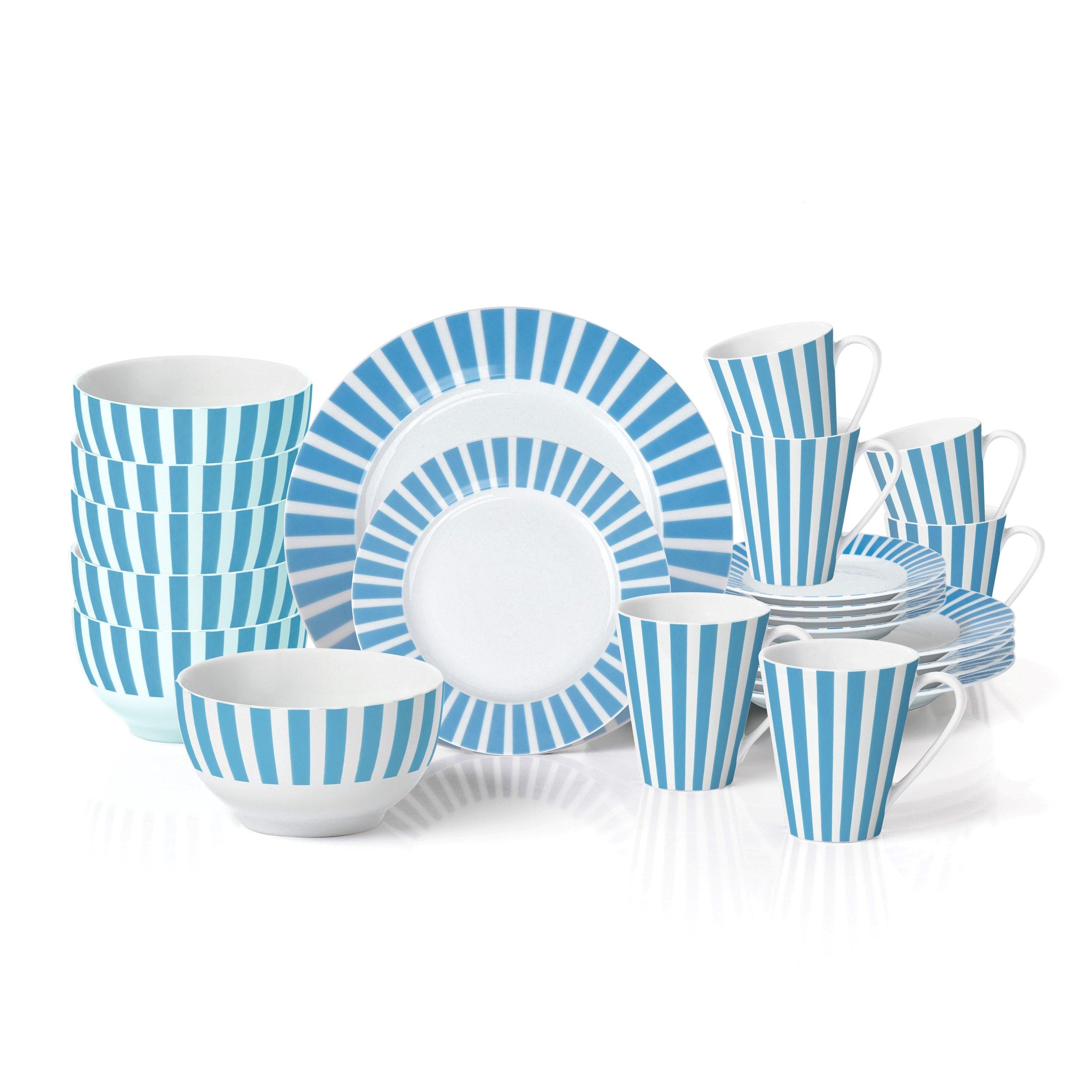 Blue - Waterside - 24pc Soft Blue Split Stripe Dinner Set - 1