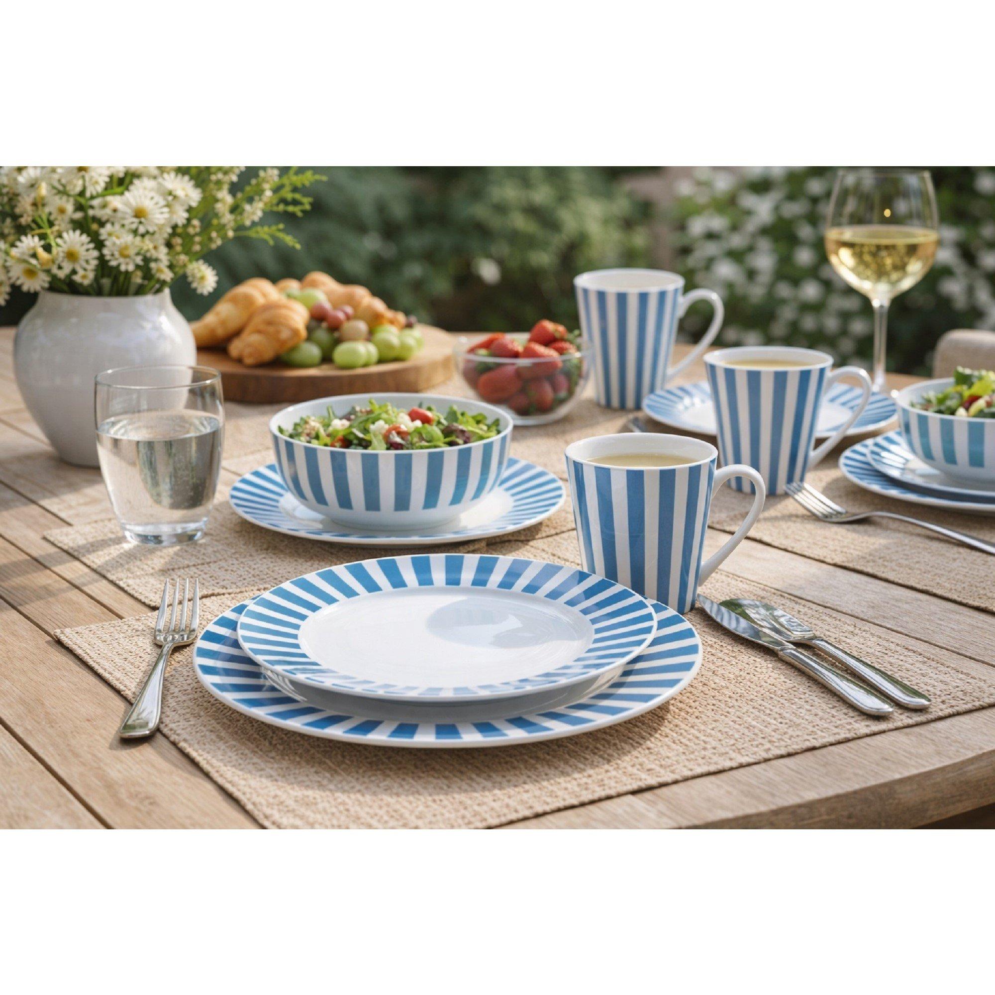 Blue - Waterside - 24pc Soft Blue Split Stripe Dinner Set - 1