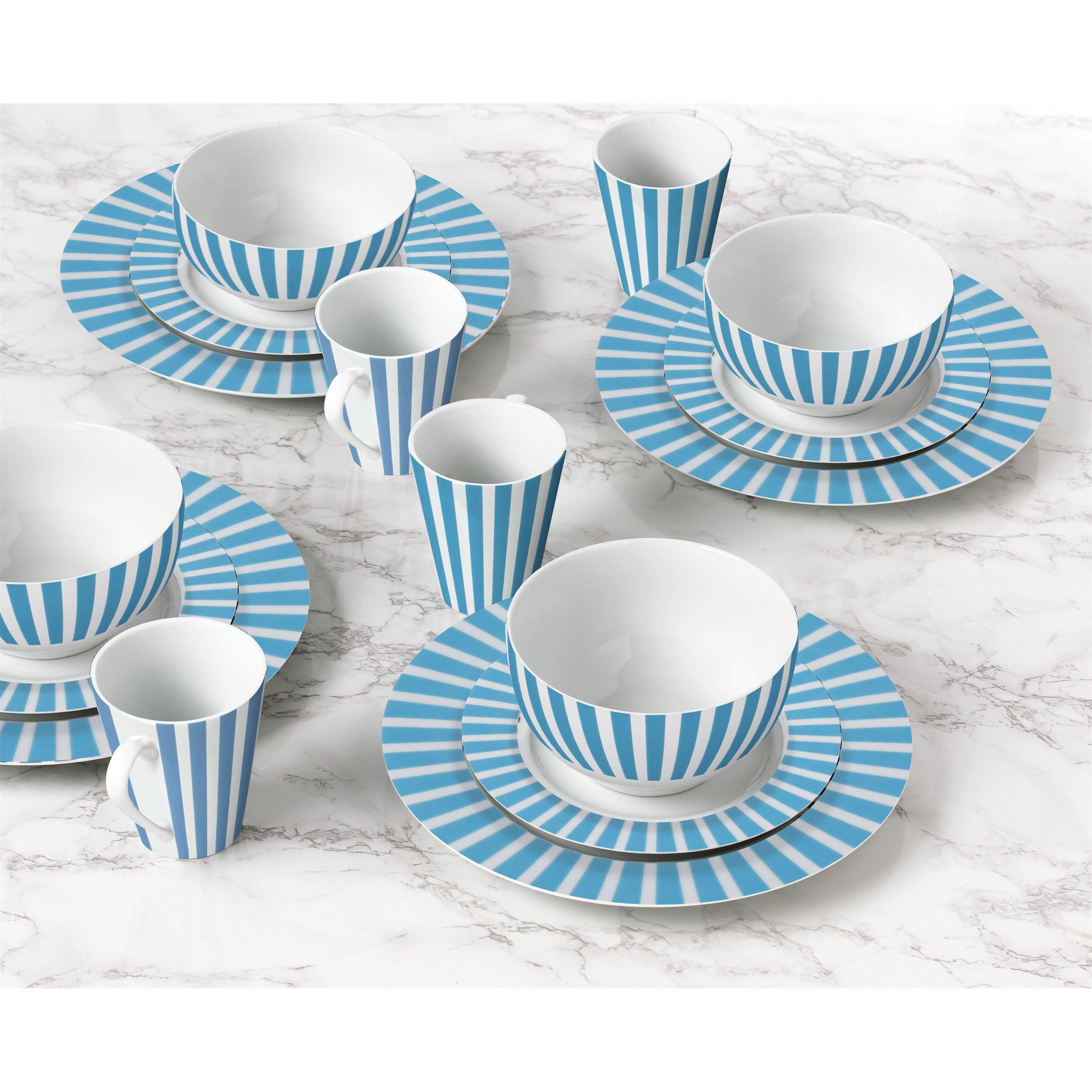 Blue - Waterside - 24pc Soft Blue Split Stripe Dinner Set - 2