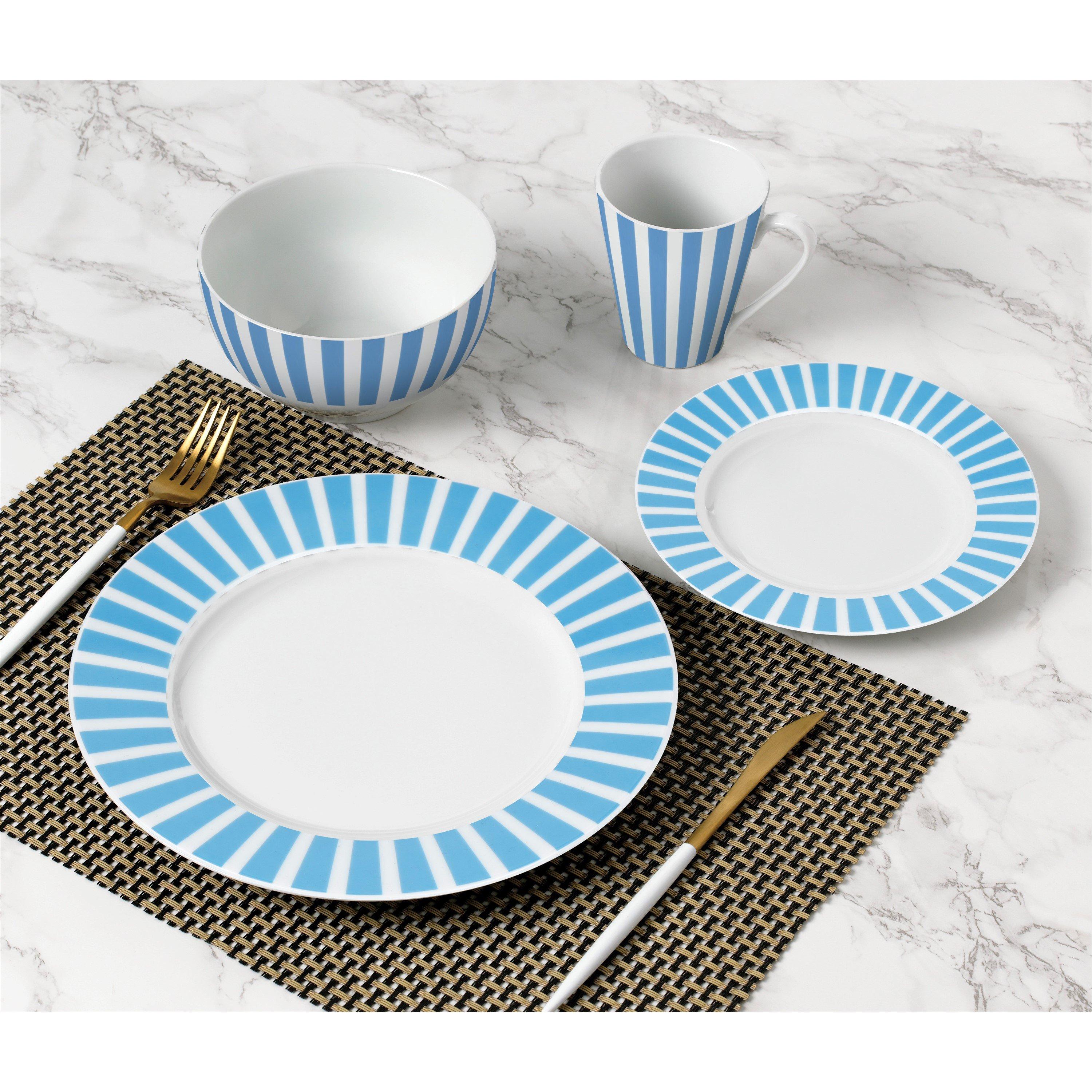 Blue - Waterside - 24pc Soft Blue Split Stripe Dinner Set - 3