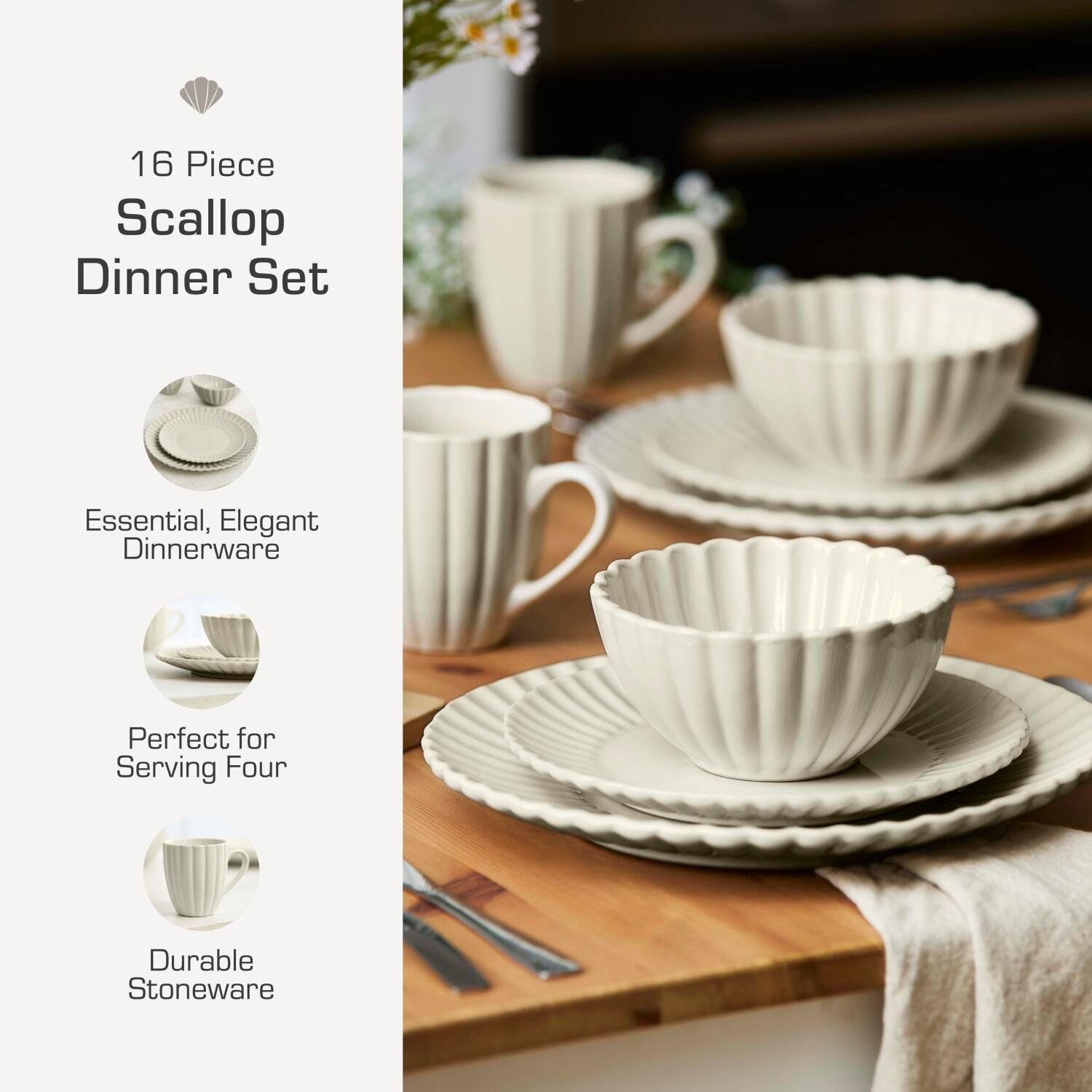 Cream - Swan - 16 Piece Scallop Edge Stoneware Dinner Set Cream - 2