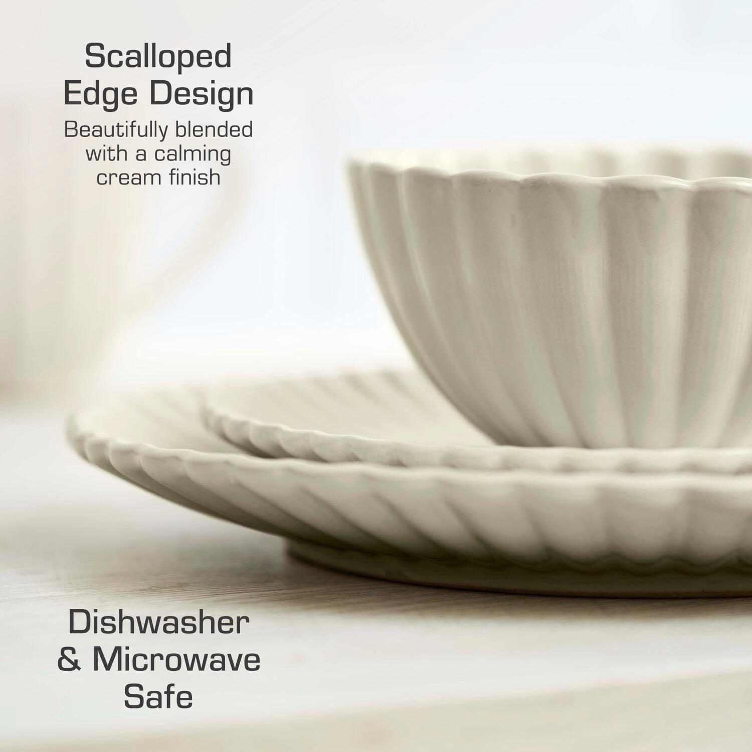 Cream - Swan - 16 Piece Scallop Edge Stoneware Dinner Set Cream - 3