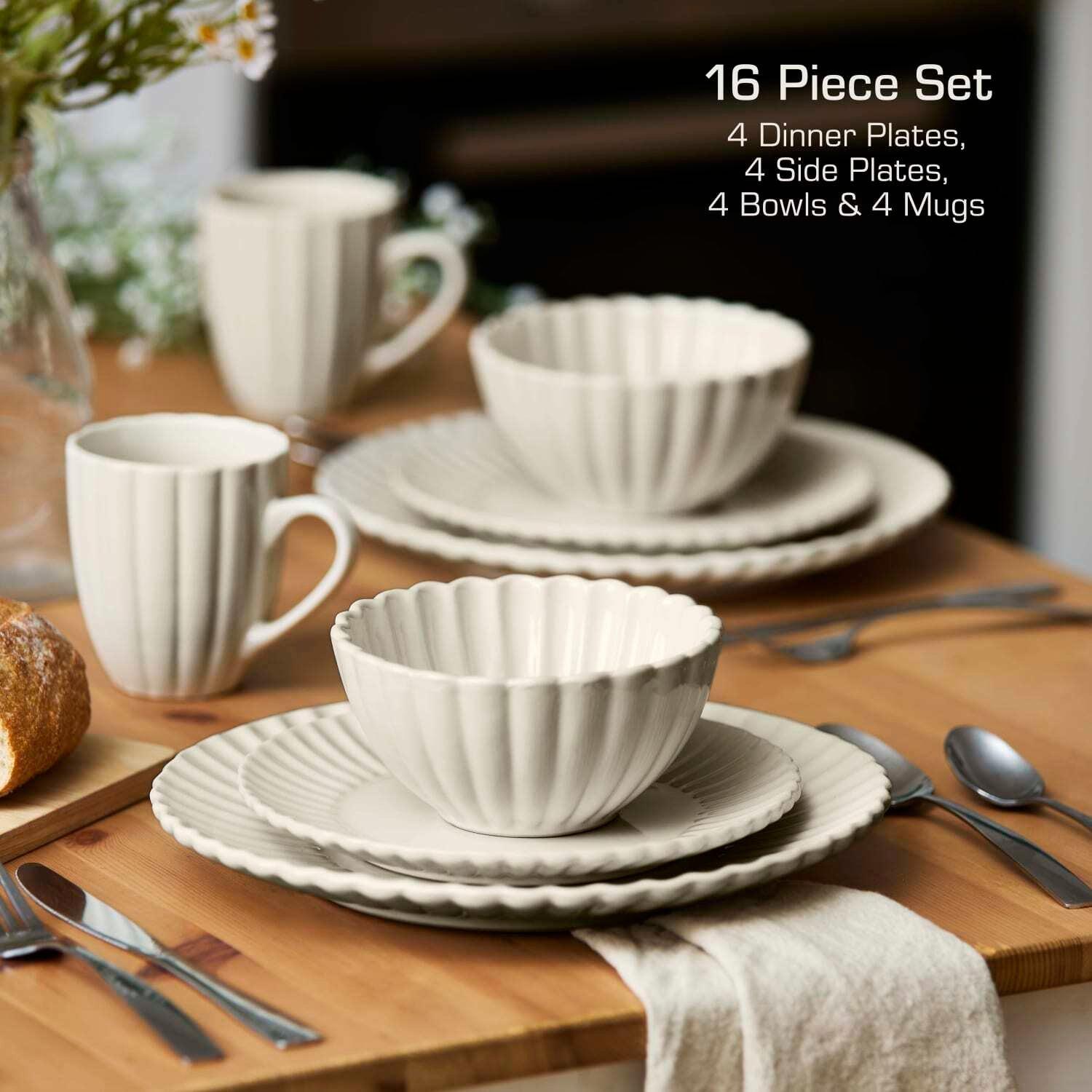 Cream - Swan - 16 Piece Scallop Edge Stoneware Dinner Set Cream - 5