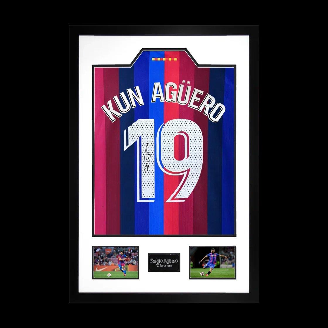 Blue - The Fan Cave - Sergio Aguero Signed Barcelona Shirt Premium Frame