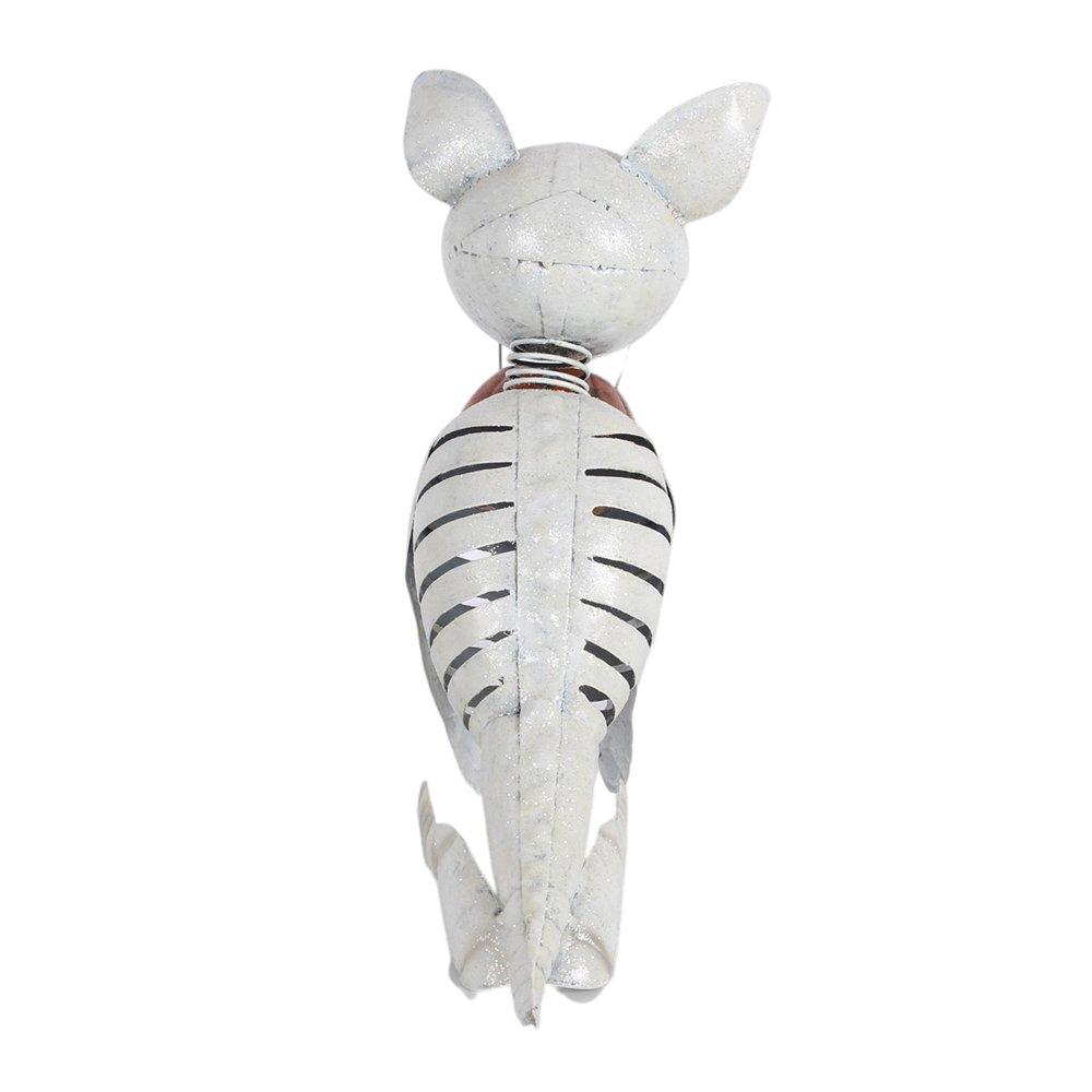White - Something Different - Metal Skeleton Dog Ornament with Pumpkin - 4