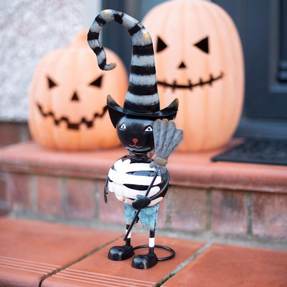 White - Something Different - Metal Black Cat Ornament with Witch Hat - 1