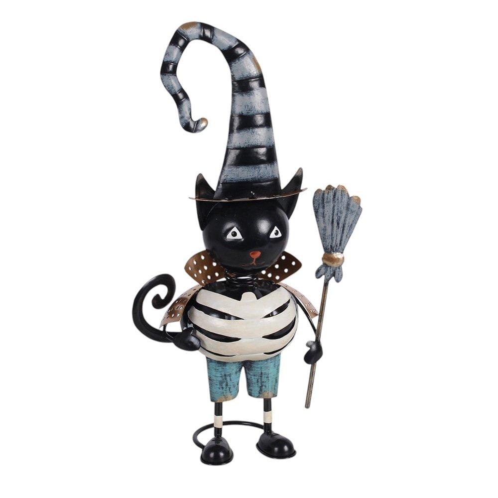 White - Something Different - Metal Black Cat Ornament with Witch Hat - 2