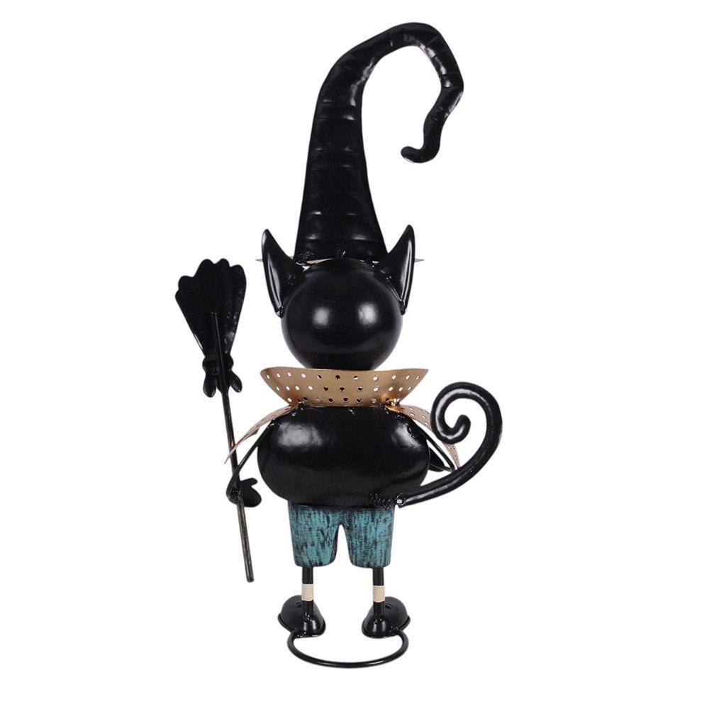 White - Something Different - Metal Black Cat Ornament with Witch Hat - 4