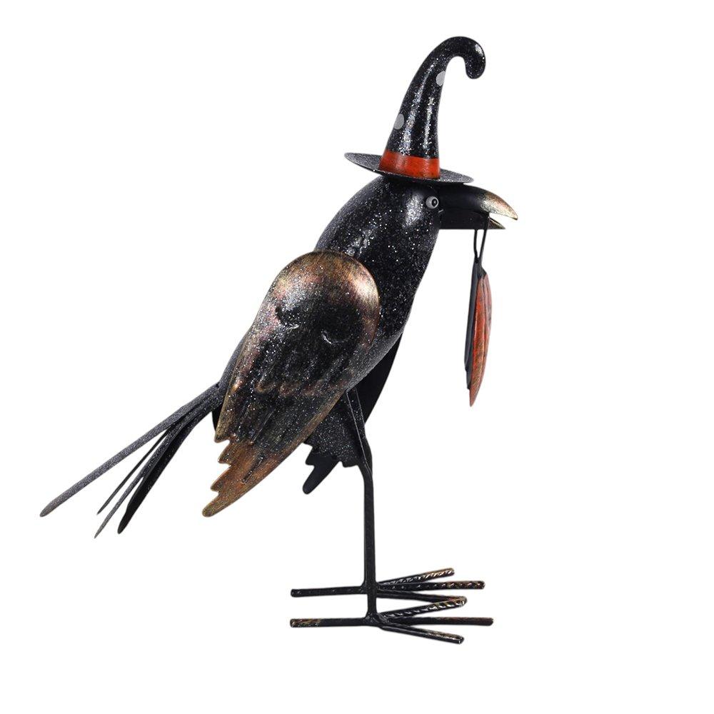 White - Something Different - Metal Glitter Raven Ornament with Pumpkin - 3