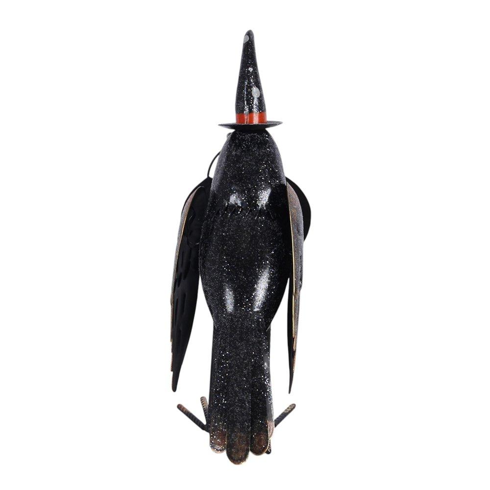 White - Something Different - Metal Glitter Raven Ornament with Pumpkin - 4