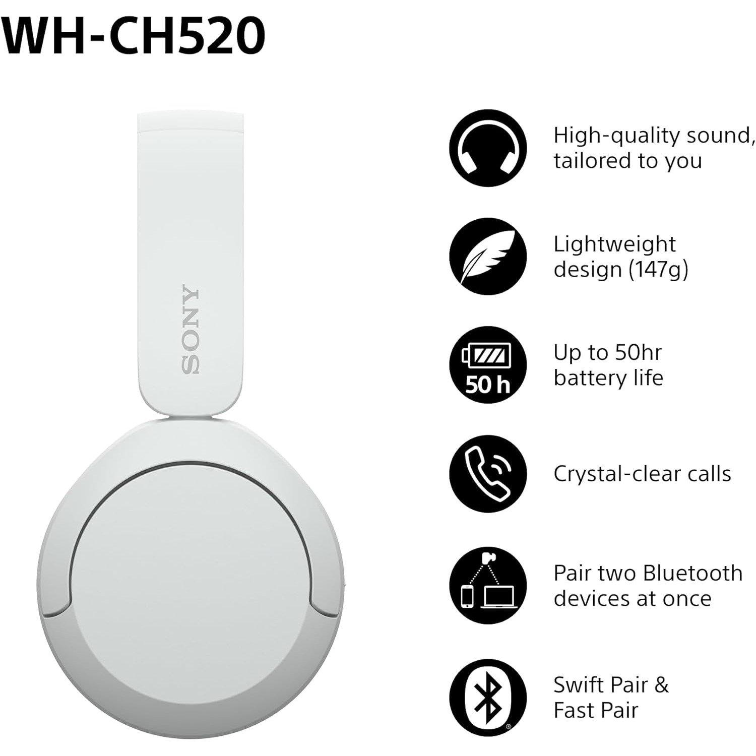White - Sony - Sony WH-CH520 Wireless Headphones - White - 2