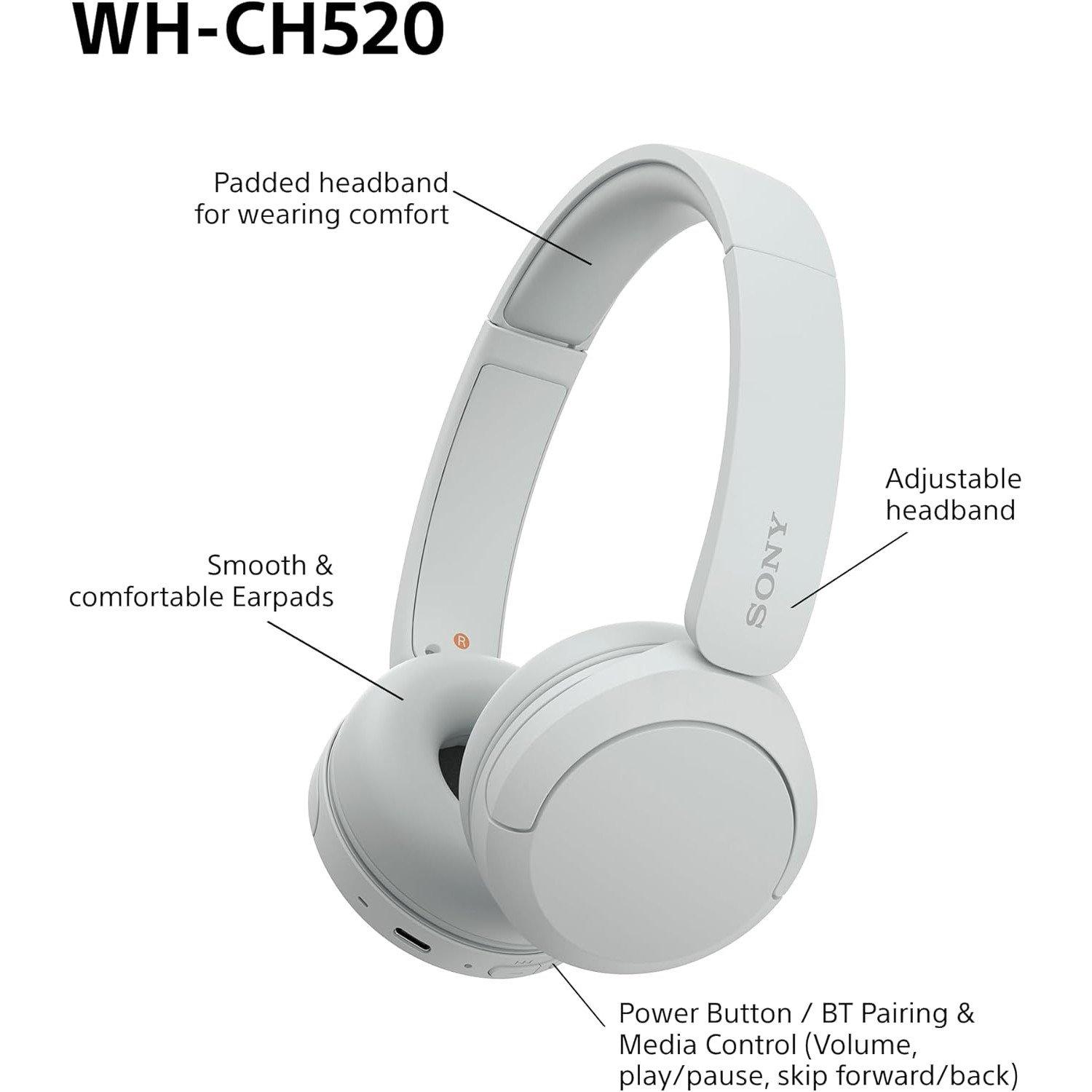 White - Sony - Sony WH-CH520 Wireless Headphones - White - 7