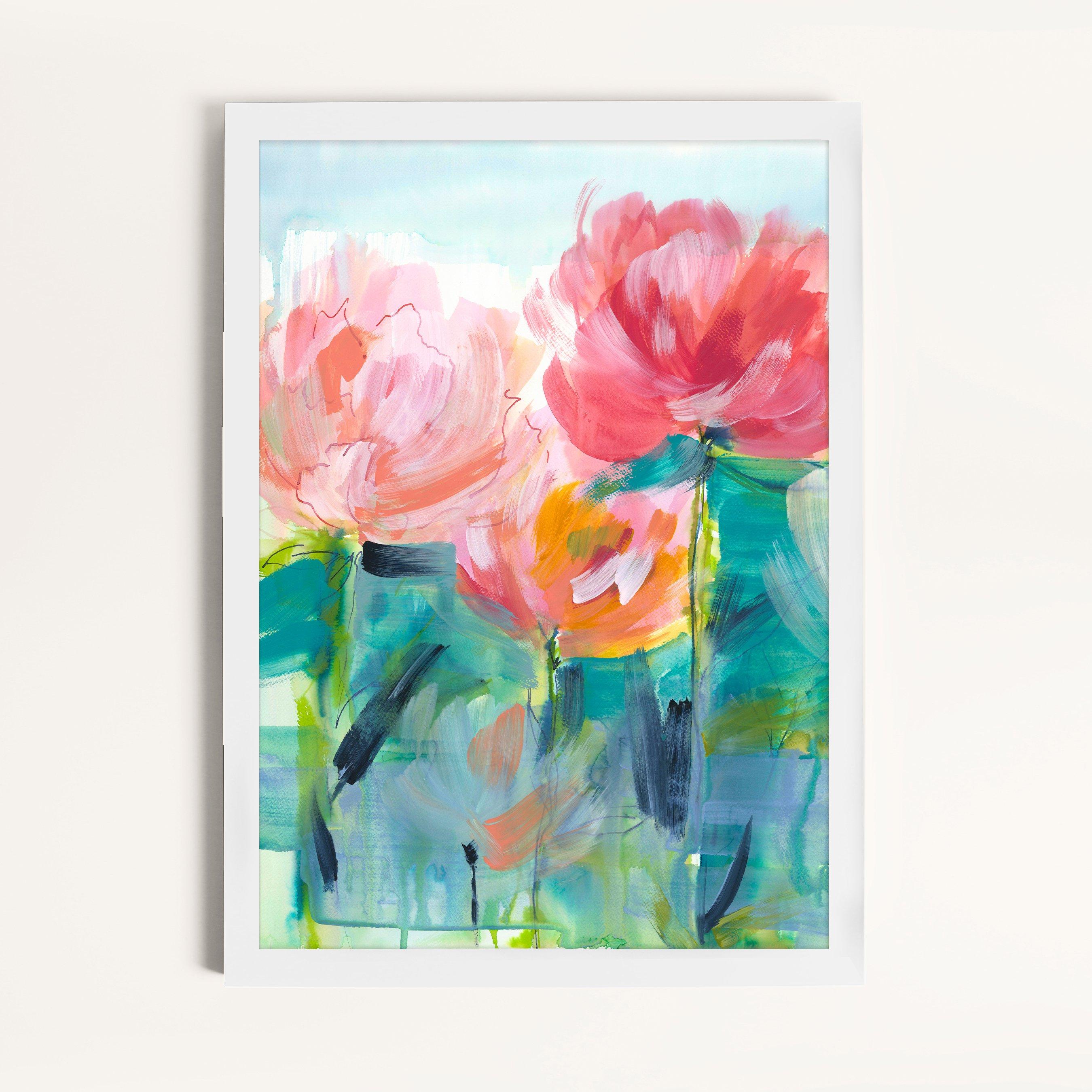 Pink - Laura Ashley - Abstract Peonies Print in a White Frame - 1