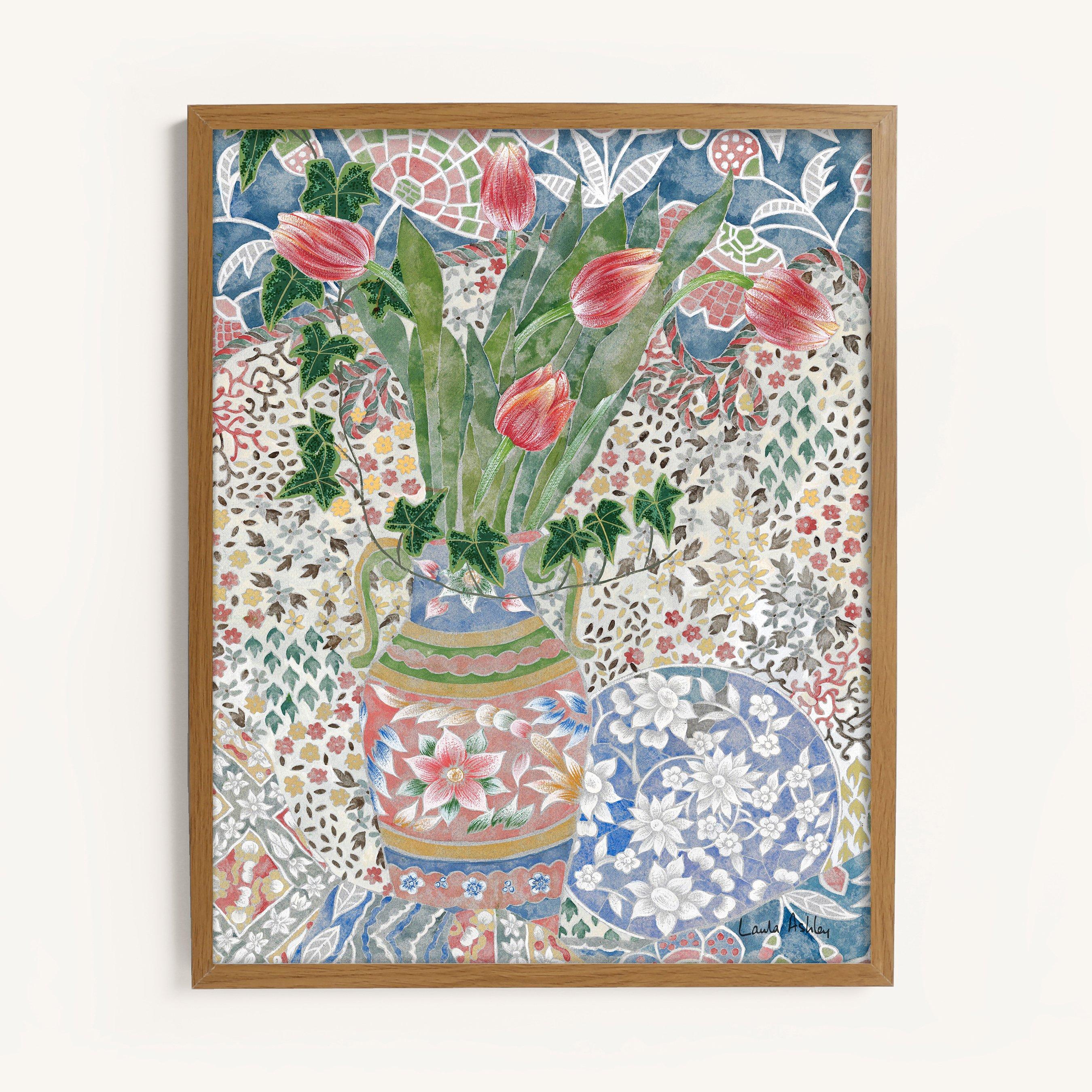 Blue - Laura Ashley - Abstract Tulips Print in a Wood Frame - 1