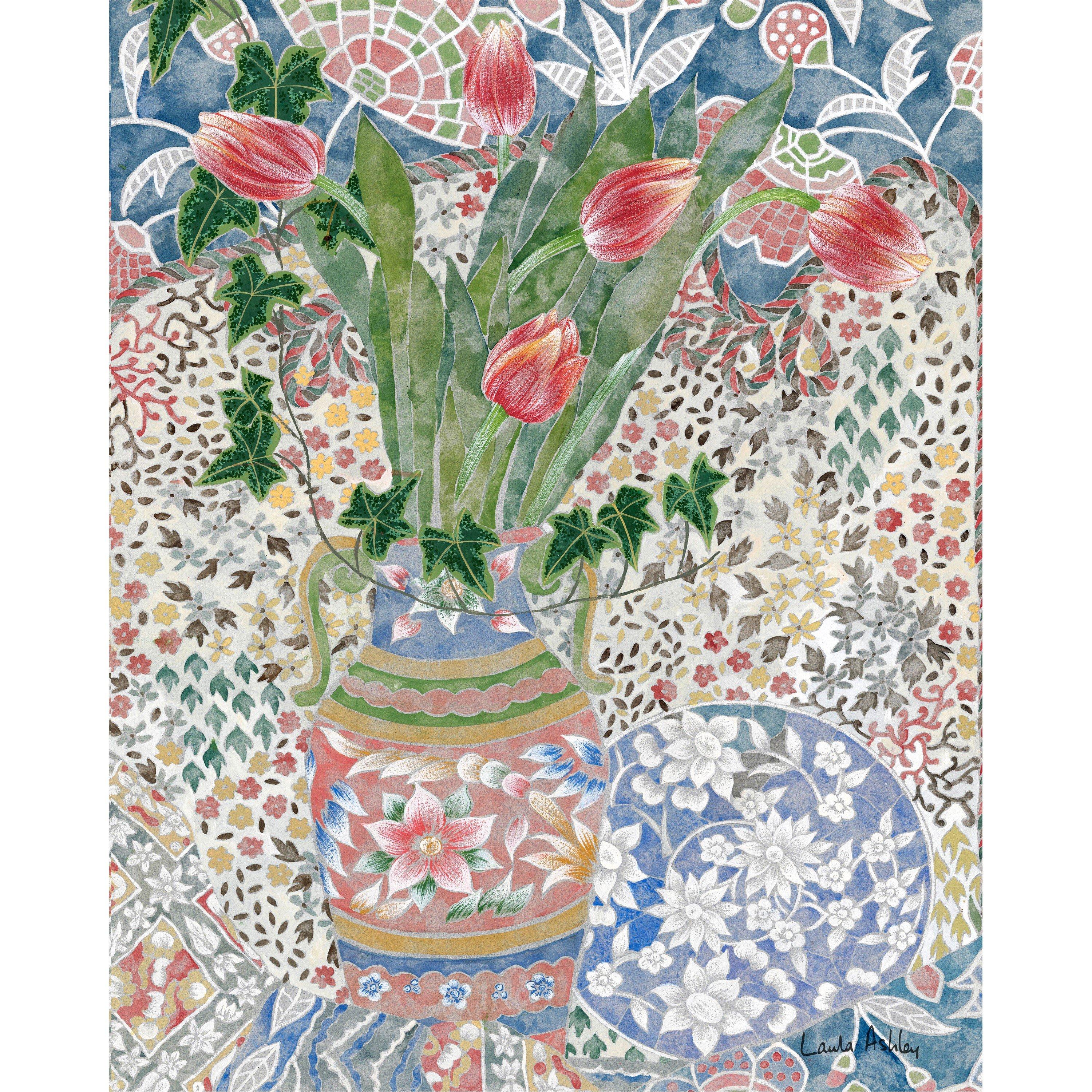 Blue - Laura Ashley - Abstract Tulips Print in a Wood Frame - 3