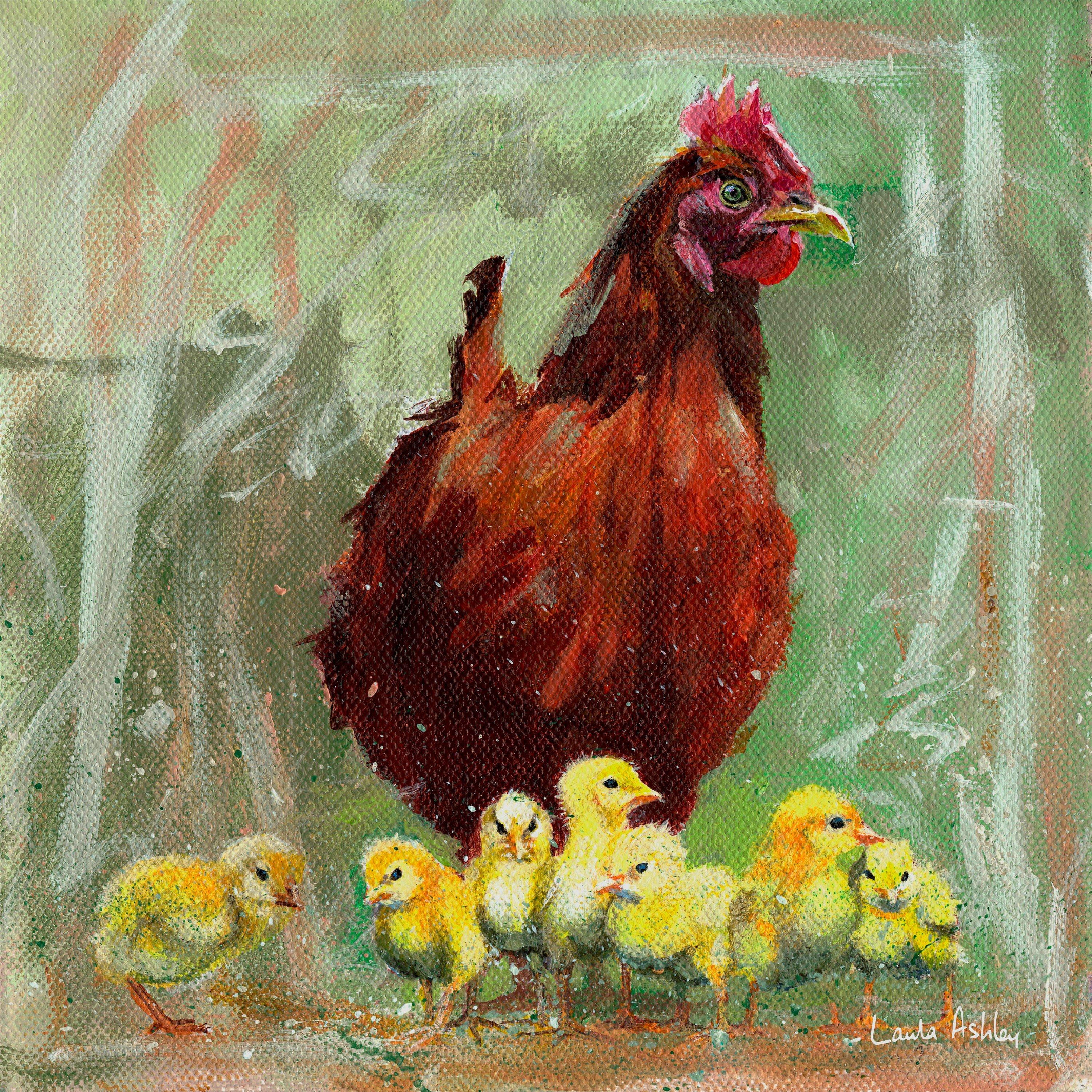 Green - Laura Ashley - Hen & Chicks Print in a Wood Frame - 3