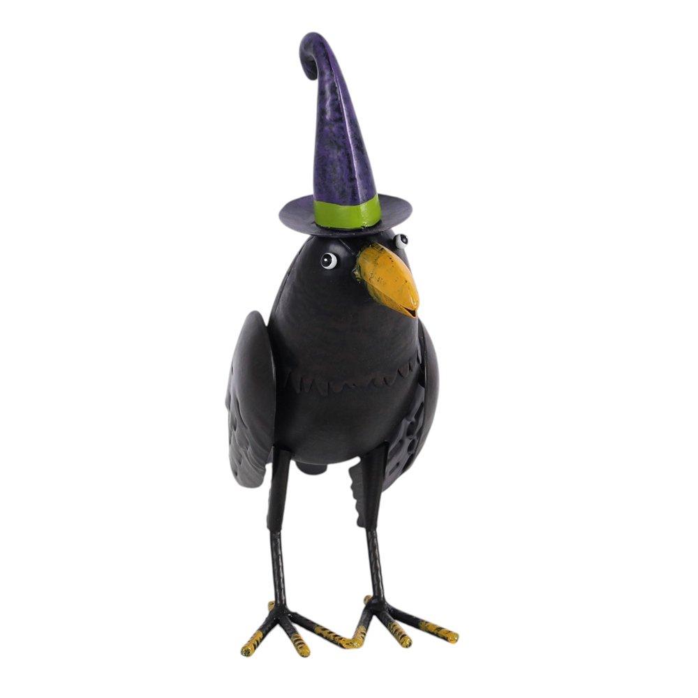 White - Something Different - Metal Raven Ornament with Witch Hat - 2