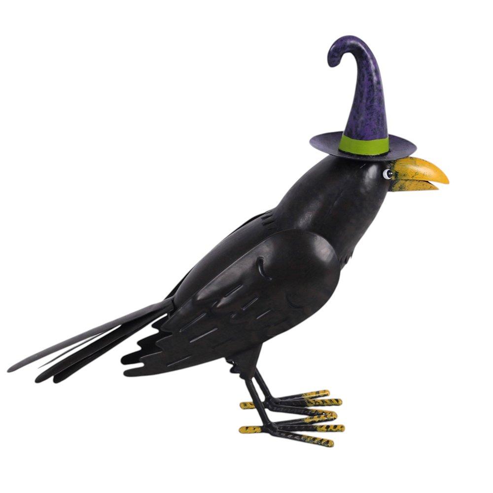 White - Something Different - Metal Raven Ornament with Witch Hat - 3