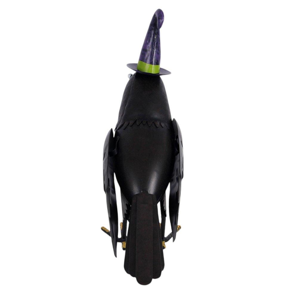 White - Something Different - Metal Raven Ornament with Witch Hat - 4