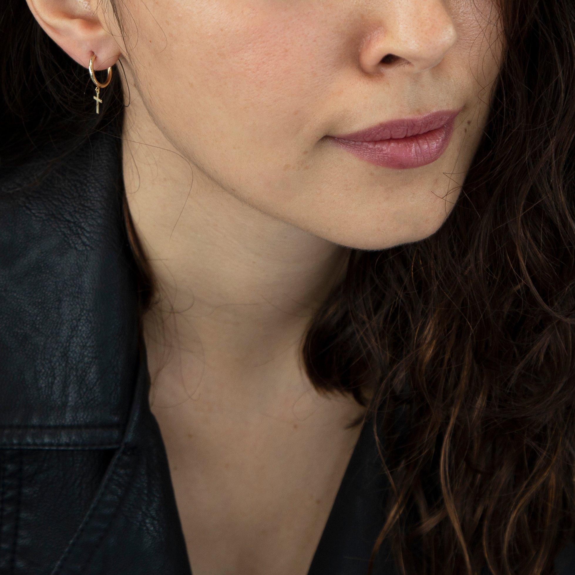 Yellow Gold - Be You - 9ct Gold Cross Sleeper Hoops - 2