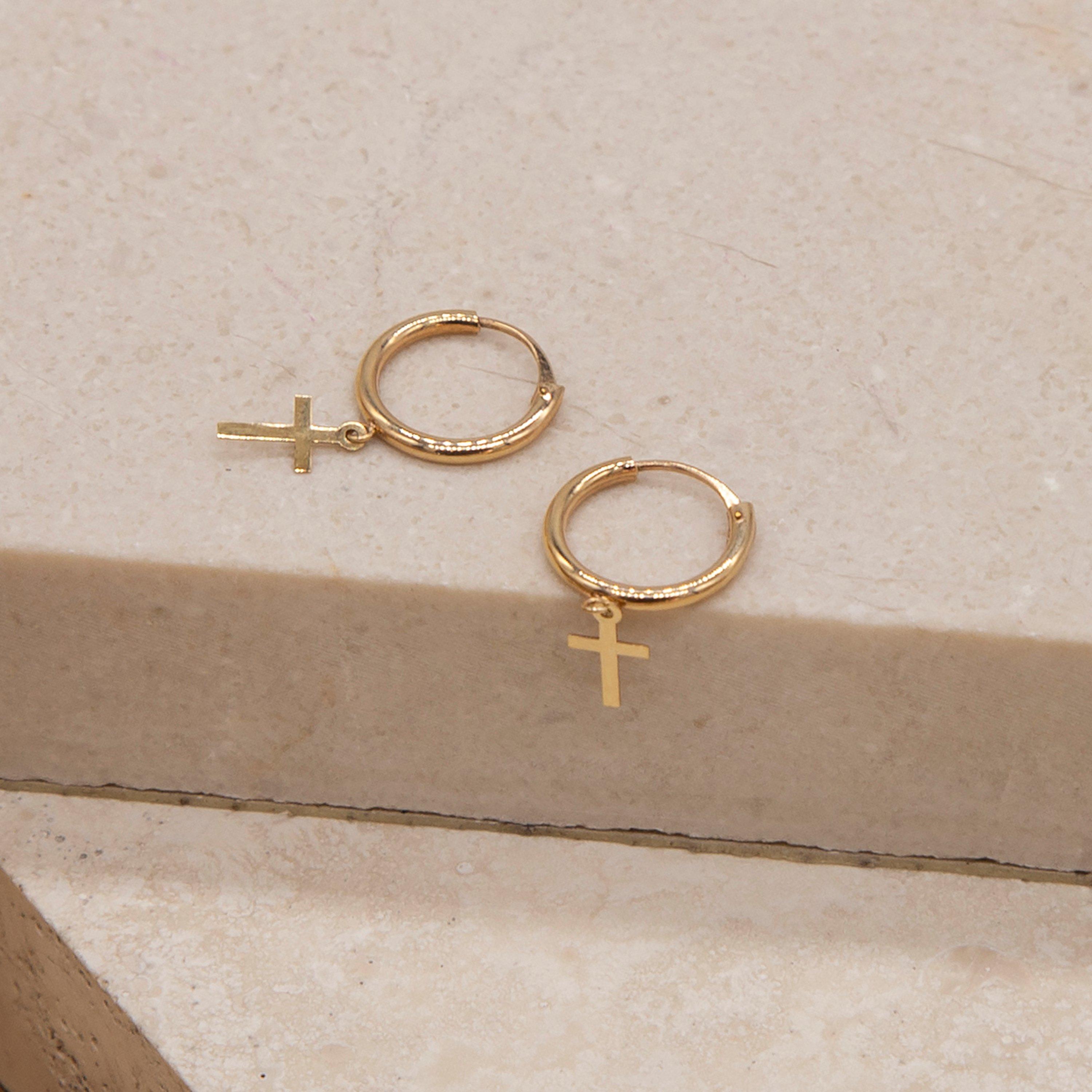 Yellow Gold - Be You - 9ct Gold Cross Sleeper Hoops - 3
