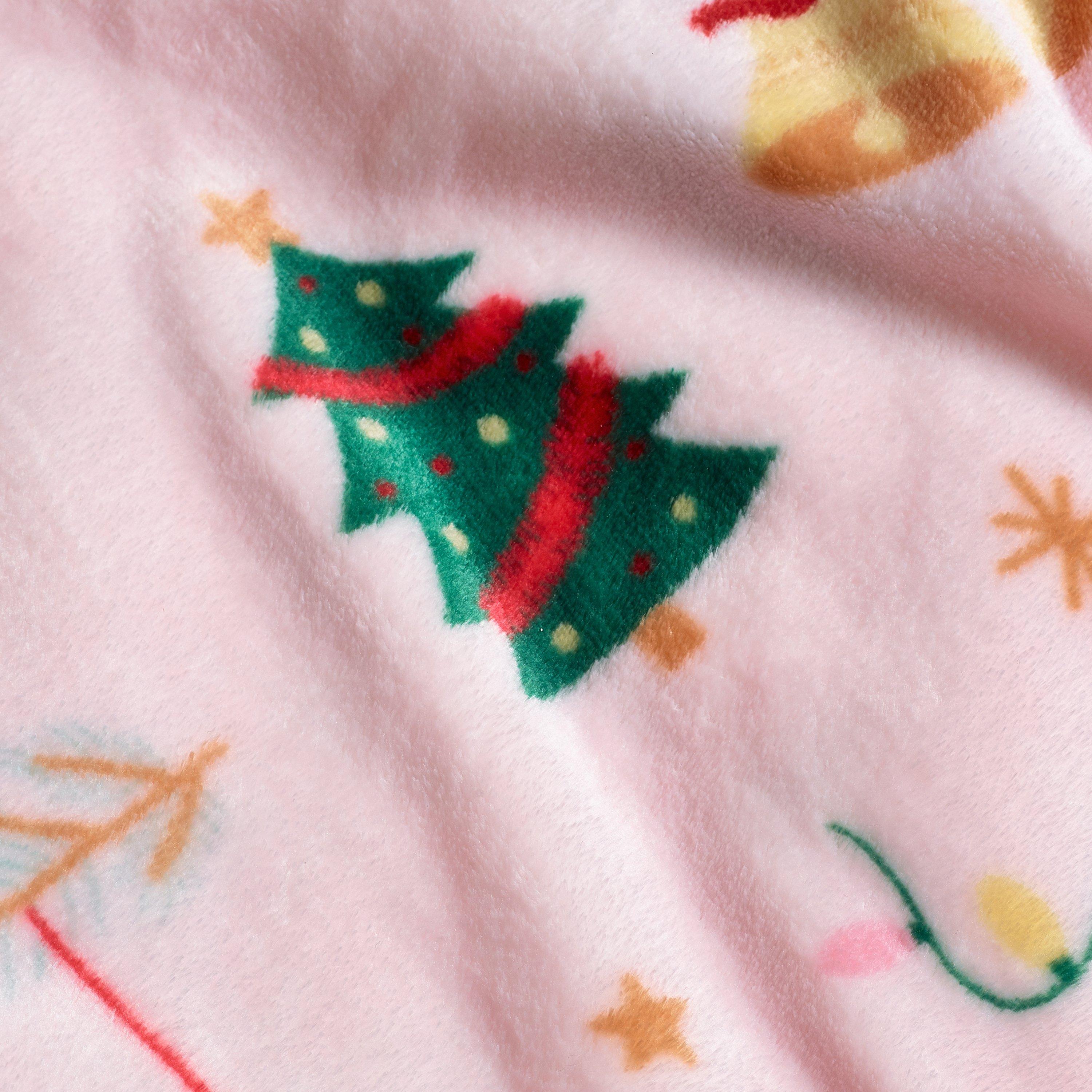 Pink - Catherine Lansfield - Christmas Happy Holidays Cosy Fleece Blanket Throw - 3