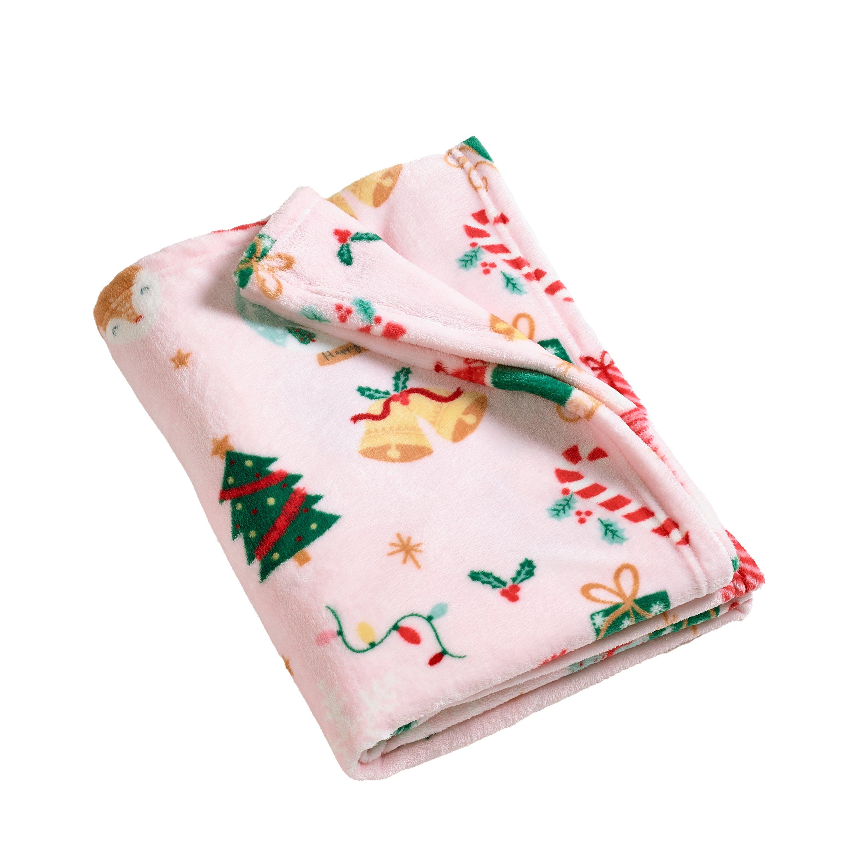 Pink - Catherine Lansfield - Christmas Happy Holidays Cosy Fleece Blanket Throw - 4