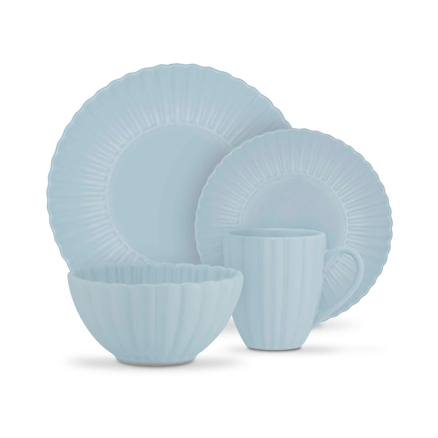 Swan 16 Piece Scallop Edge Stoneware Dinner Set, Blue - Image 6