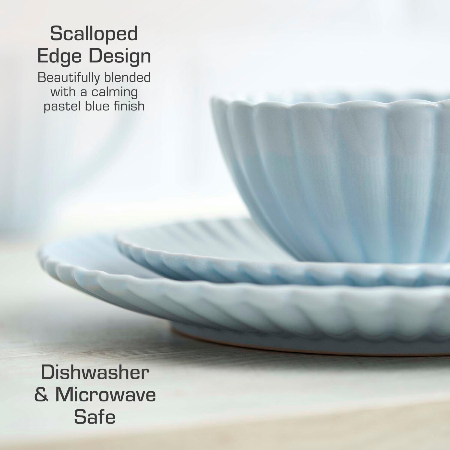 Blue - Swan - 16 Piece Scallop Edge Stoneware Dinner Blue - 3
