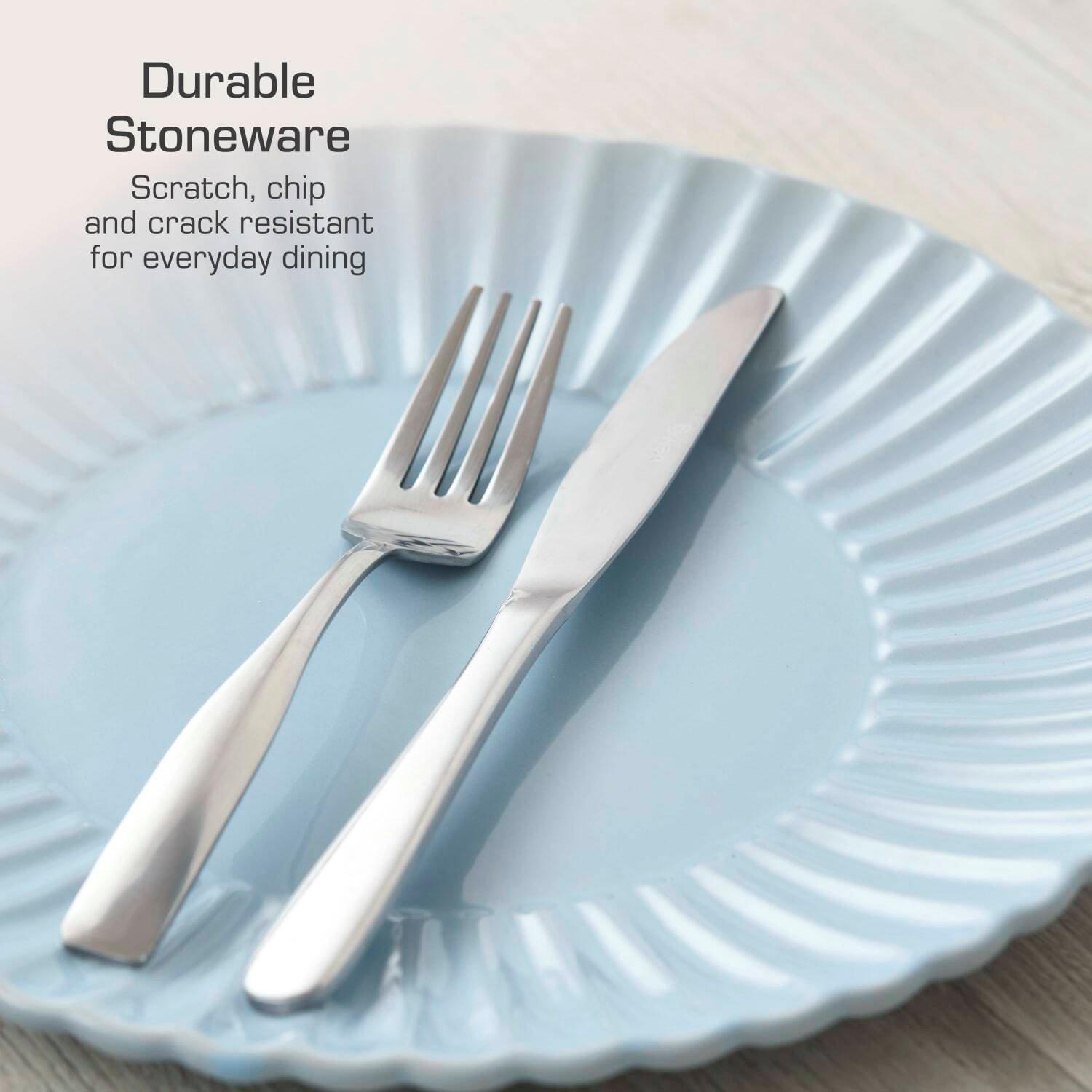 Blue - Swan - 16 Piece Scallop Edge Stoneware Dinner Blue - 4