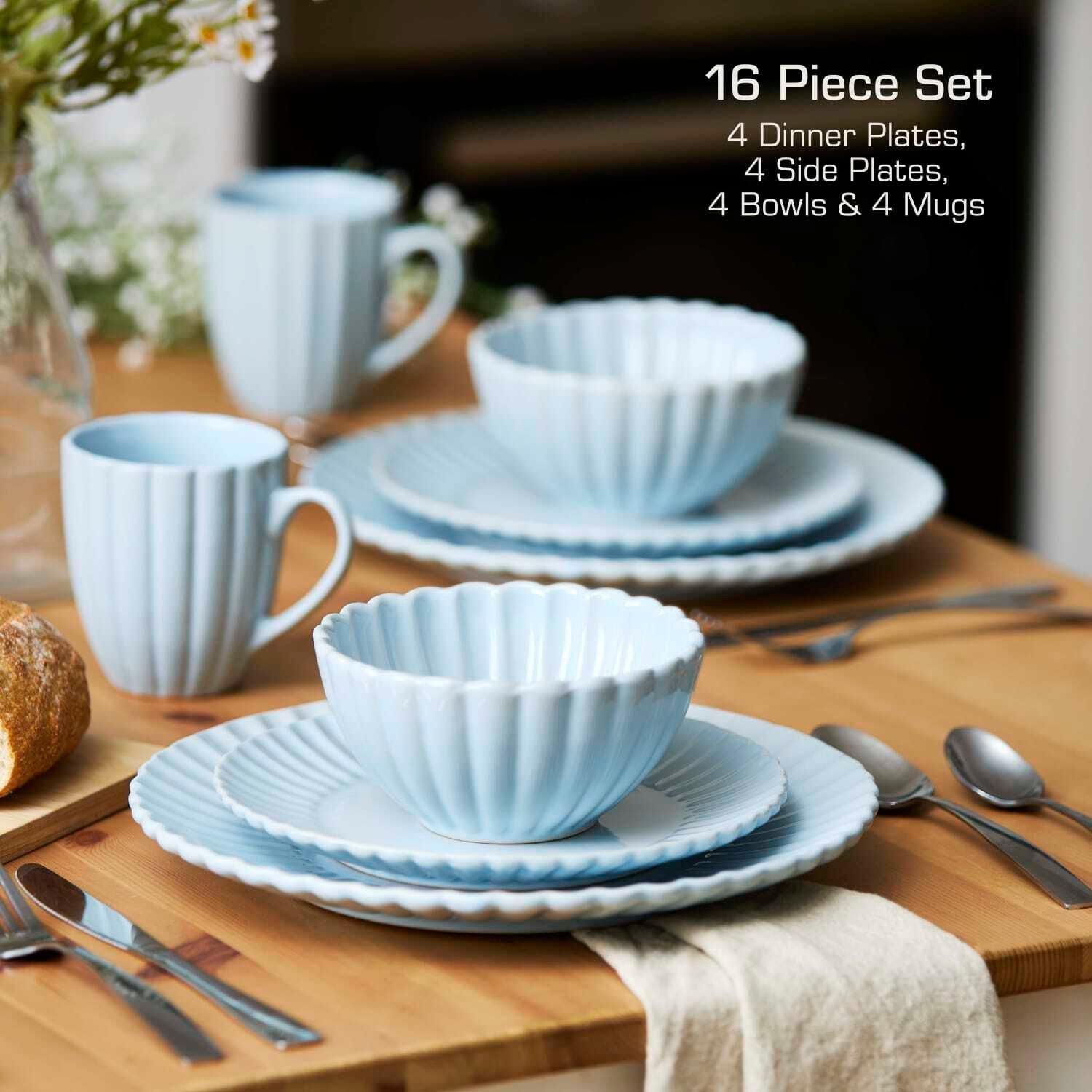 Blue - Swan - 16 Piece Scallop Edge Stoneware Dinner Blue - 5