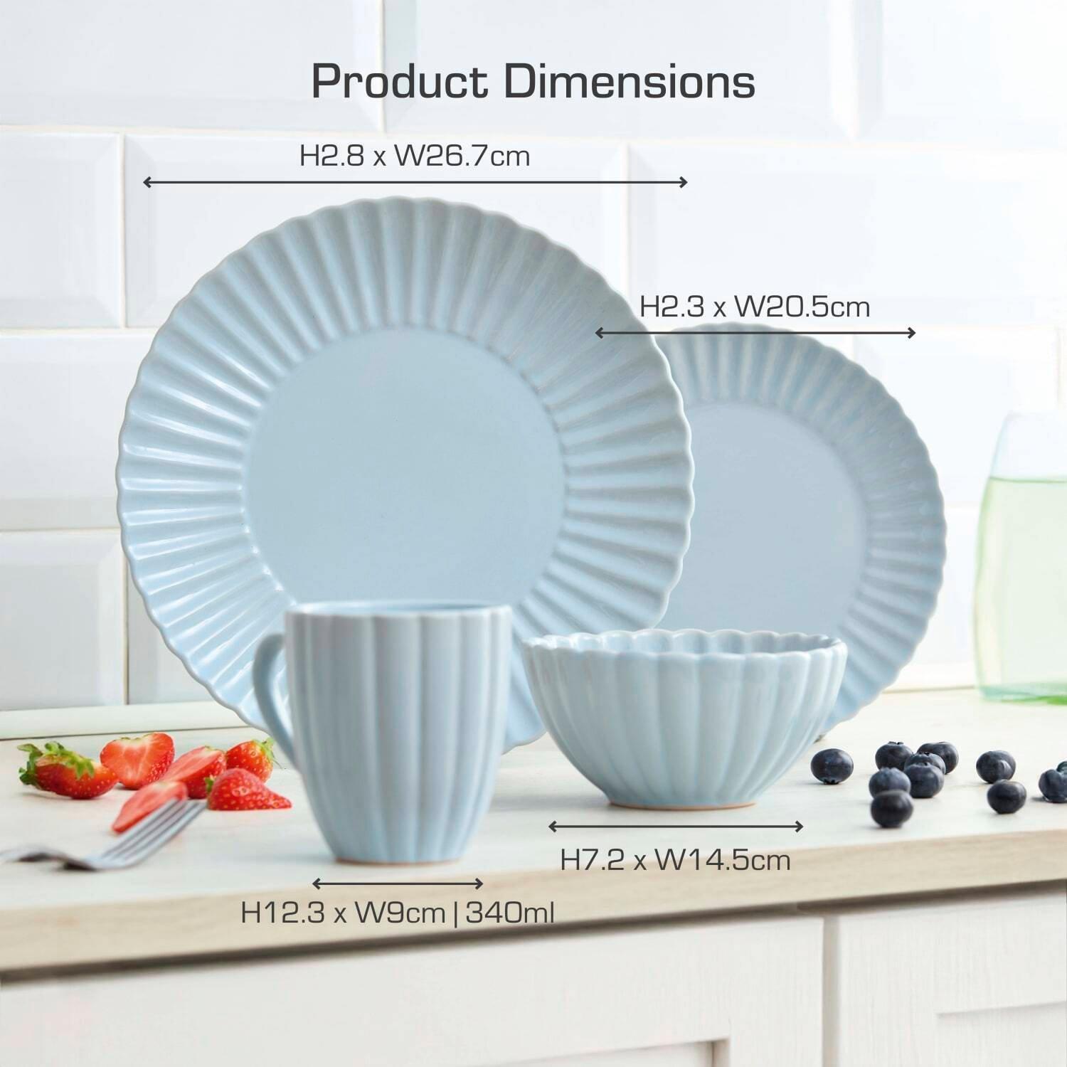 Blue - Swan - 16 Piece Scallop Edge Stoneware Dinner Blue - 6