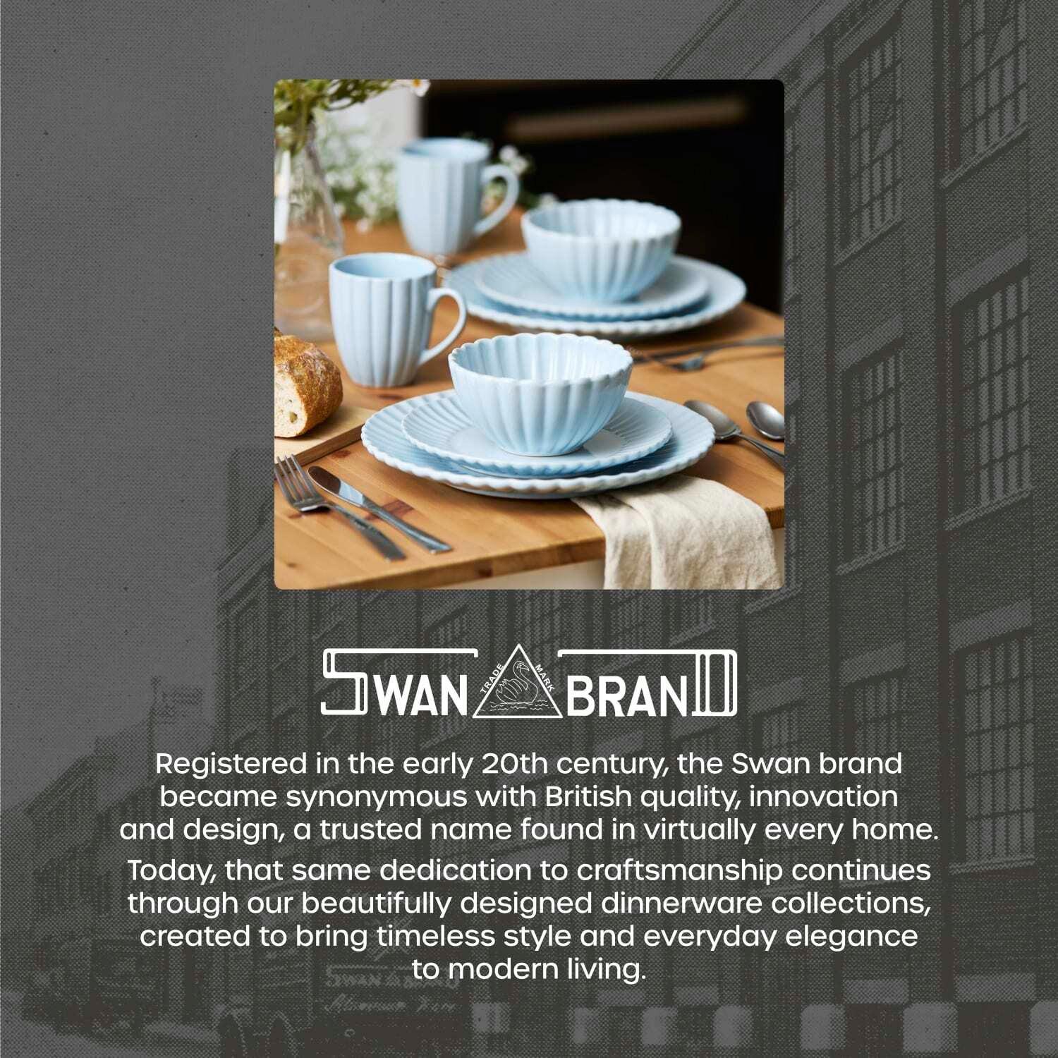 Blue - Swan - 16 Piece Scallop Edge Stoneware Dinner Blue - 8