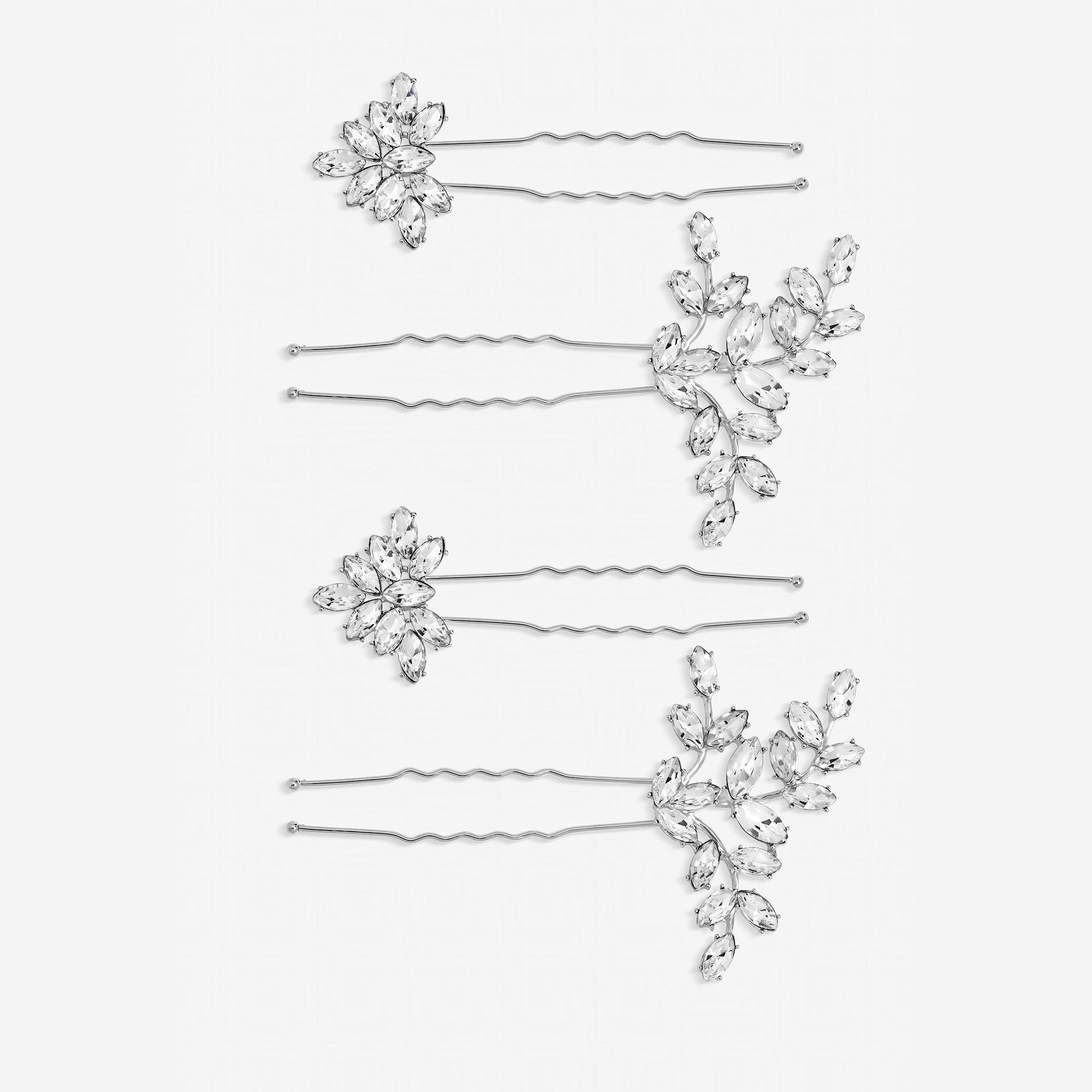 Silver - Mood - Silver Crystal Hair Pins - Pack of 4