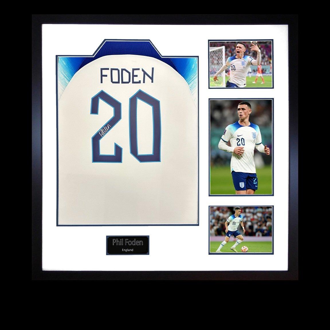 The Fan Cave  Phil Foden Signed England Shirt Elite Frame - White - 820x820mm