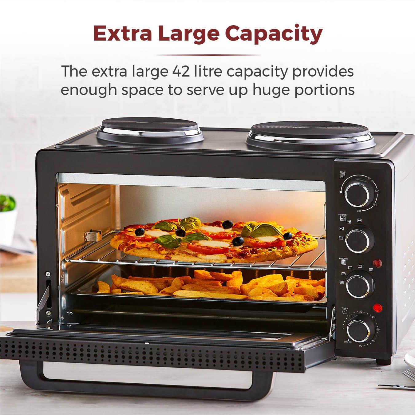 Black - Tower - 42 Litre Mini Oven with Hot Plates - Black with Si - 4