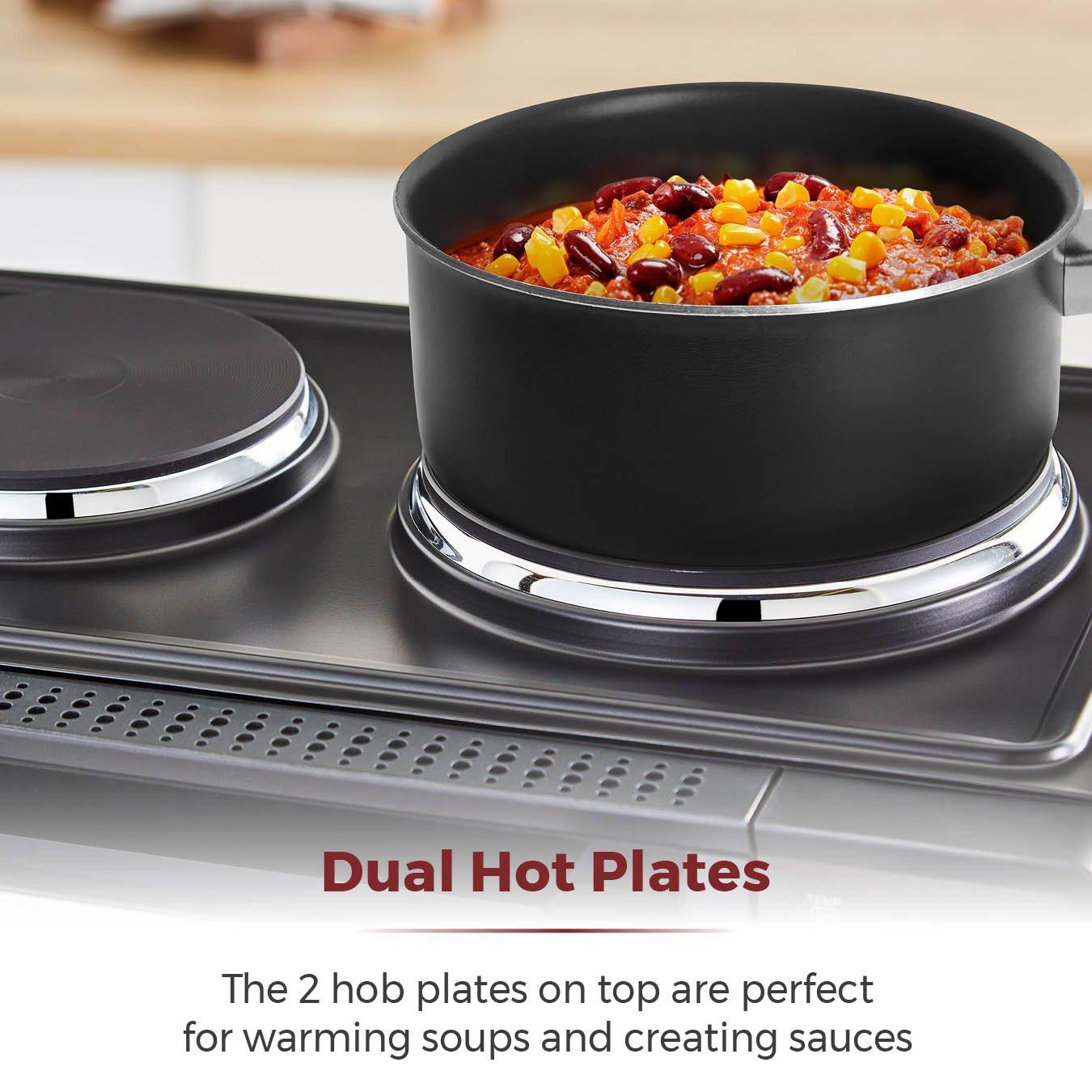 Black - Tower - 42 Litre Mini Oven with Hot Plates - Black with Si - 7