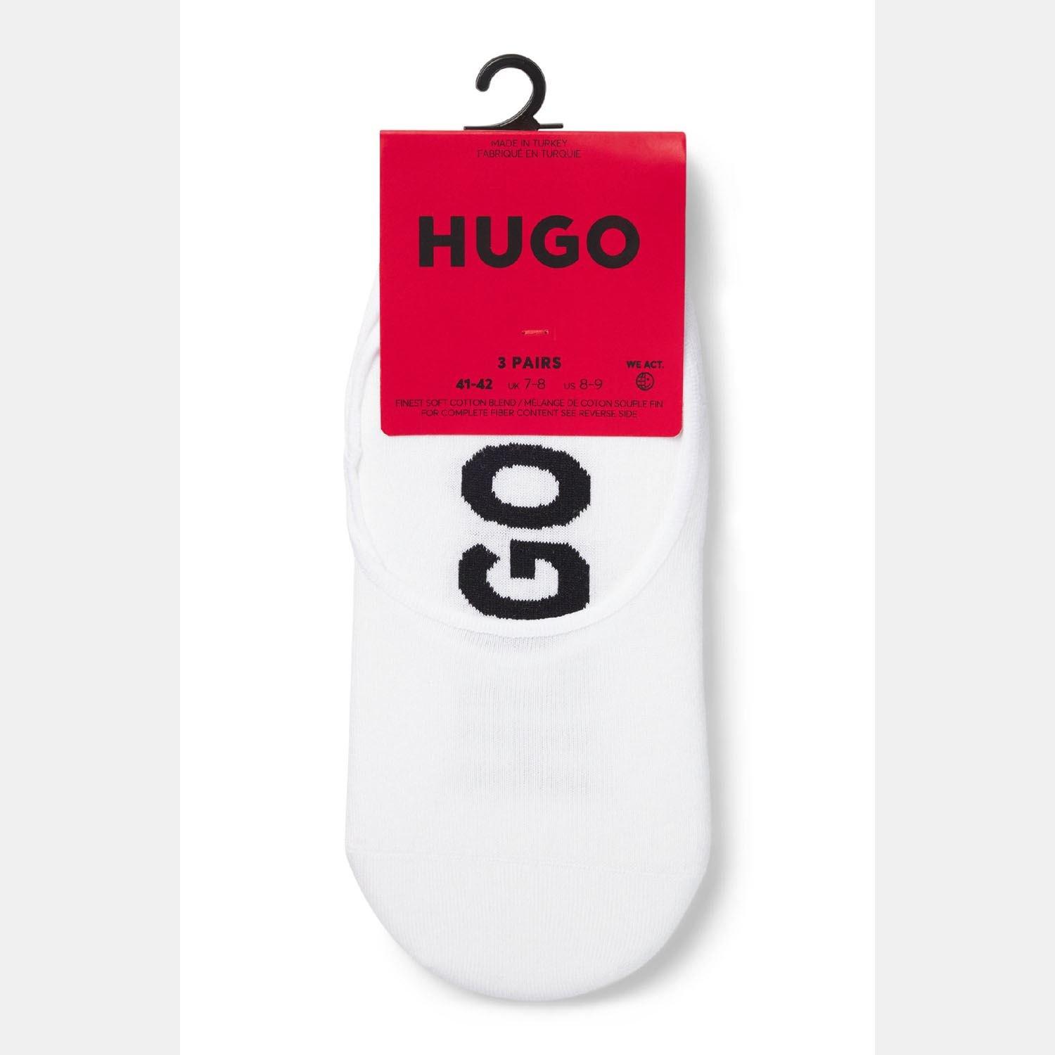 White - Hugo - 3 Pack of Invisible Socks with Large Logos - 2