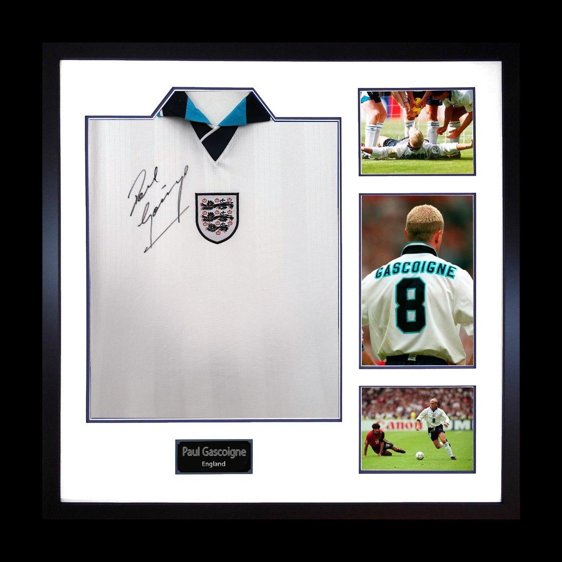 White - The Fan Cave - Paul Gascogine Signed England 96 Shirt Elite Fram