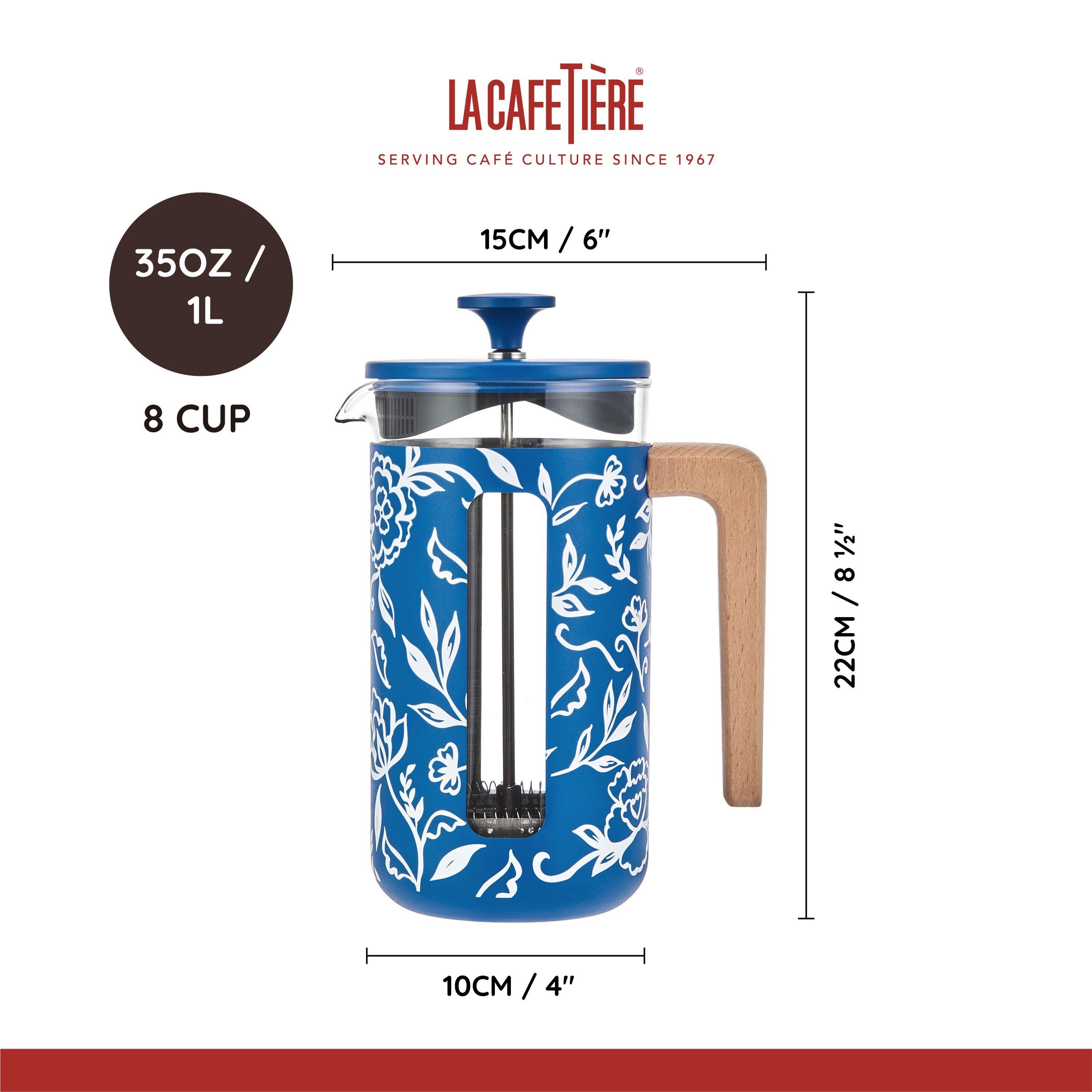 Blue - La Cafetiere - Pisa 8 Cup 1L S/Steel Cafetiere Blu Fiorata - 2